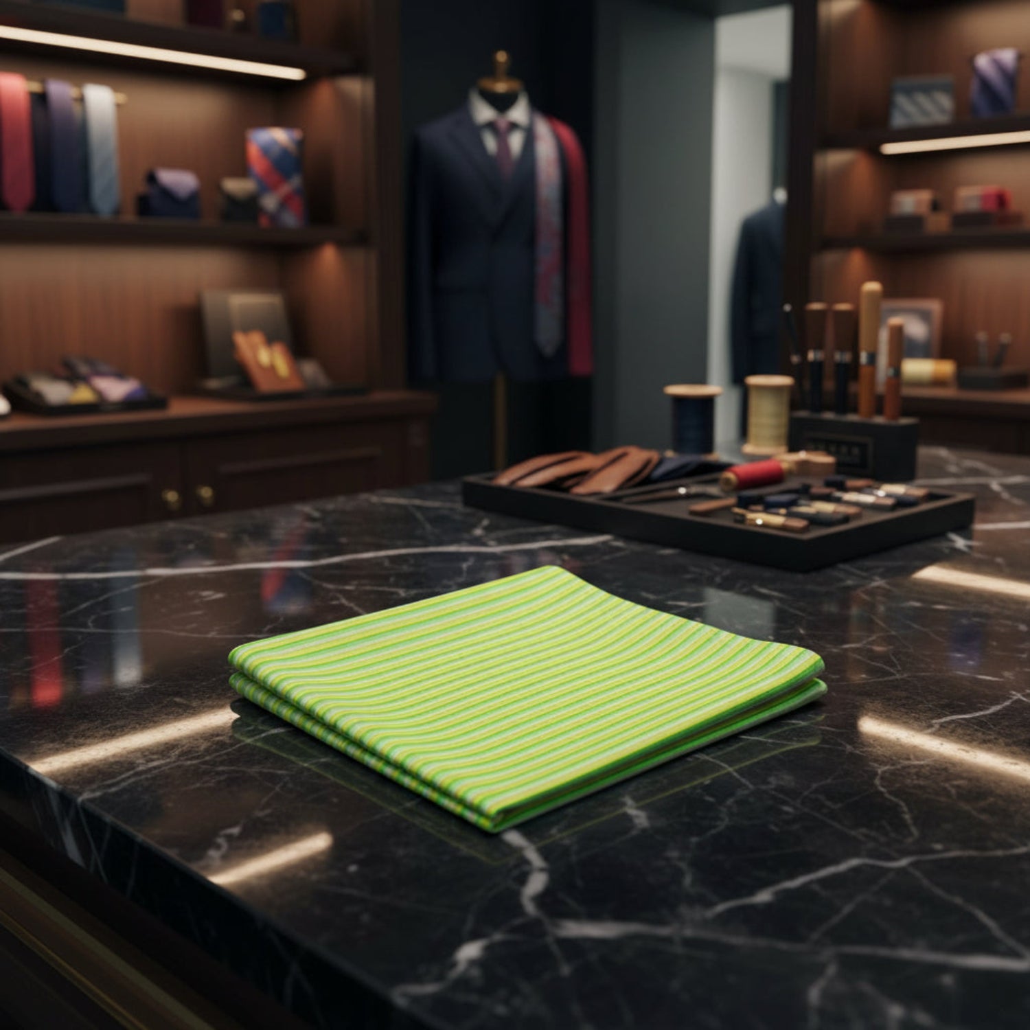 A Green Pinstripe Pattern Pocket Square