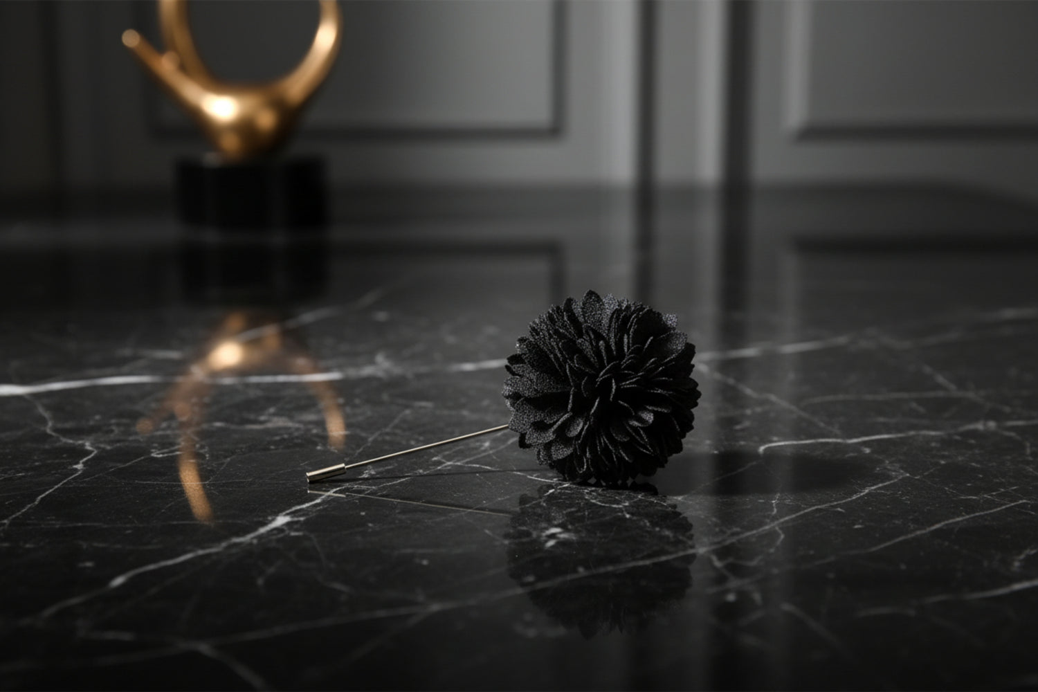 A Solid Black Colored Thin Petal Lapel Flower Burst