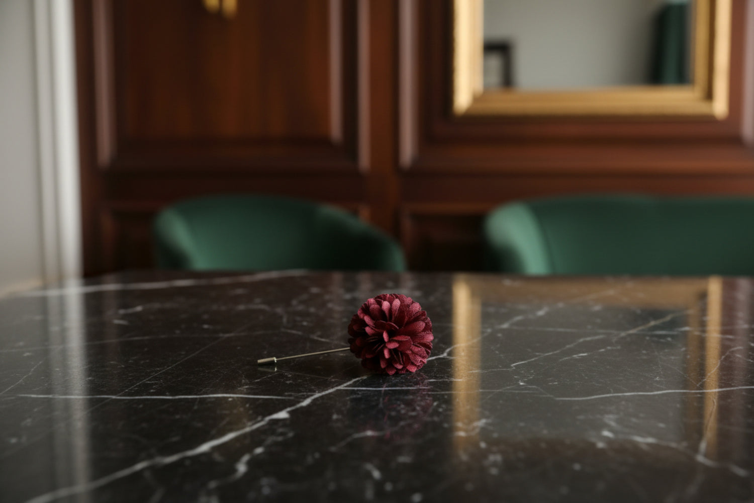 A Solid Burgundy Colored Thin Petal Lapel Flower Burst