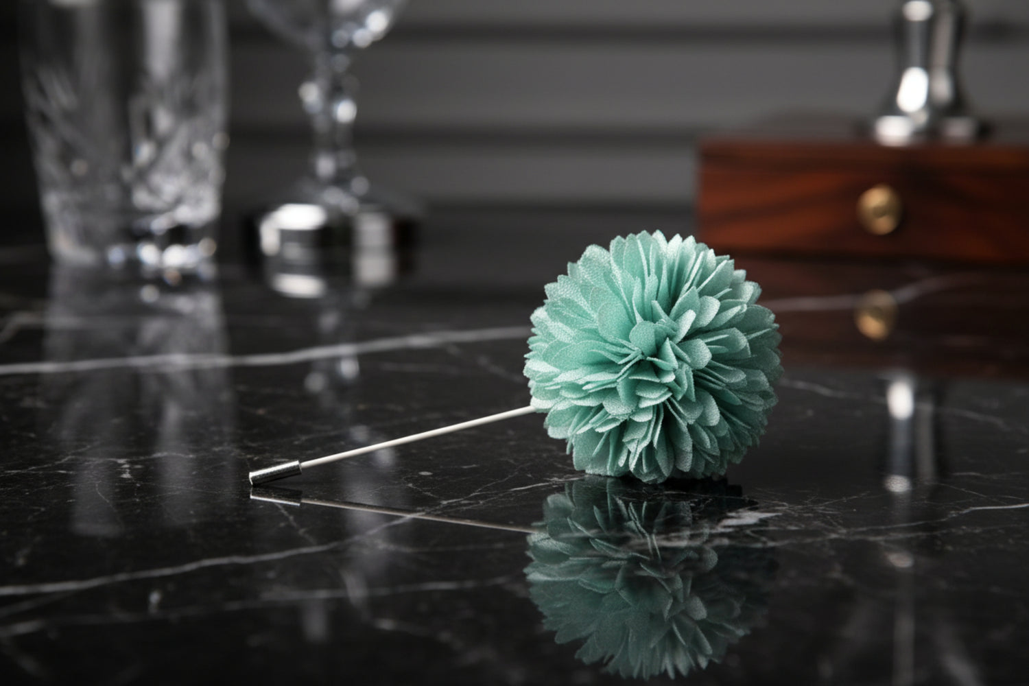A Solid Mint Colored Thin Petal Lapel Flower Burst