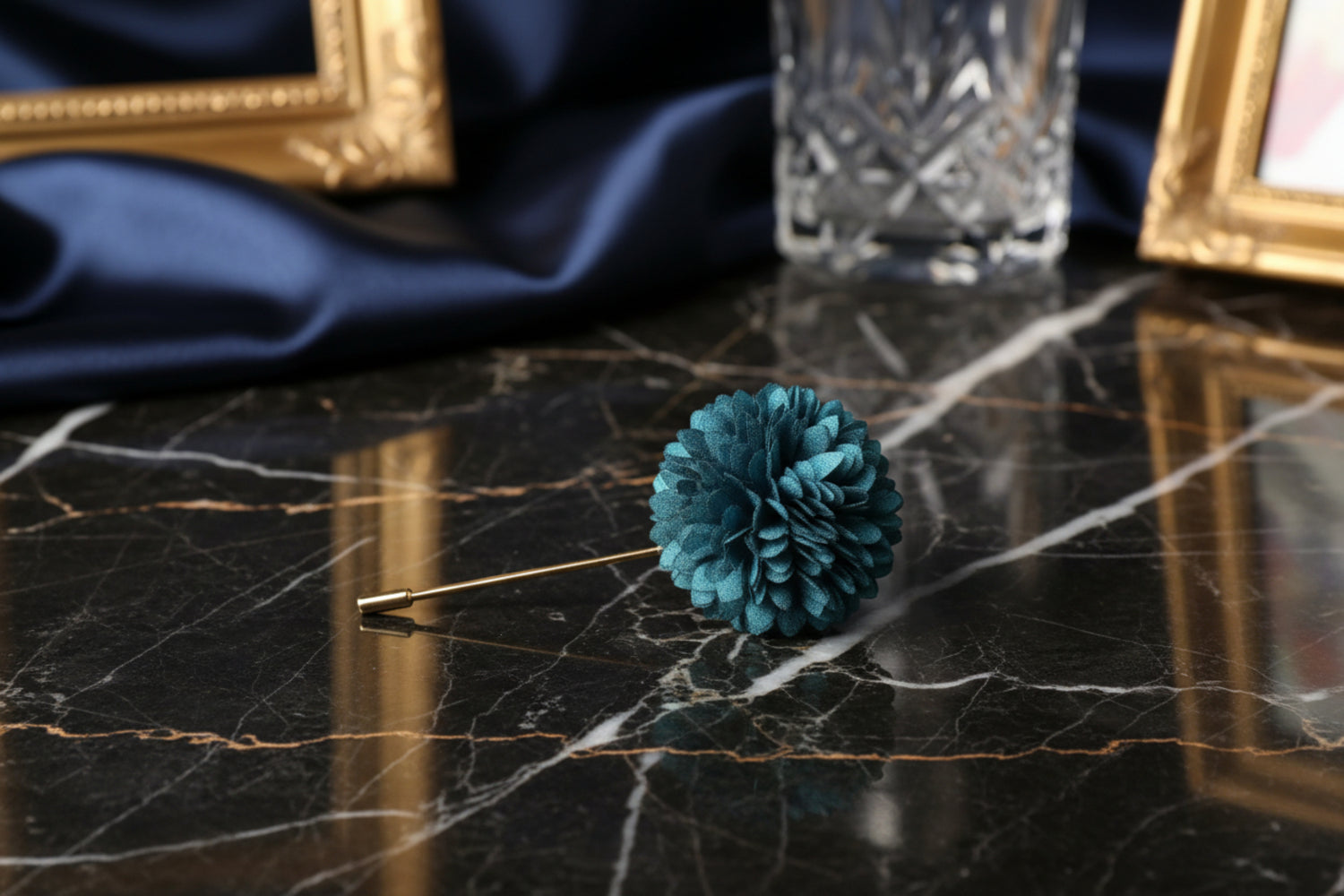 A Solid Rich Teal Colored Thin Petal Lapel Flower Burst