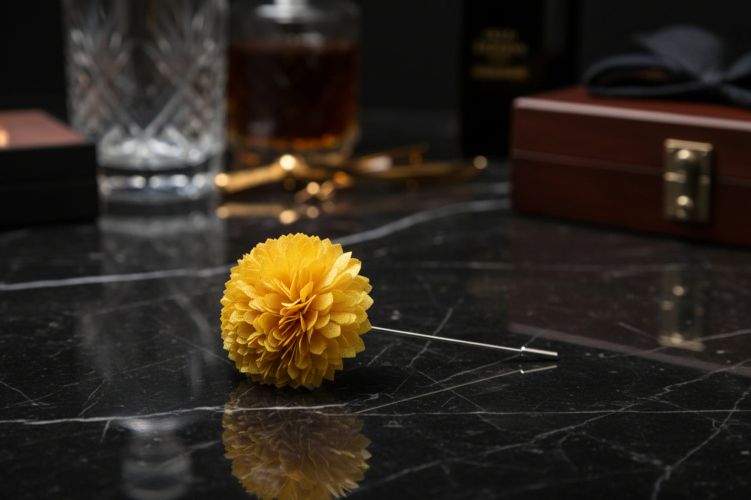 A Solid Yellow Colored Thin Petal Lapel Flower Burst