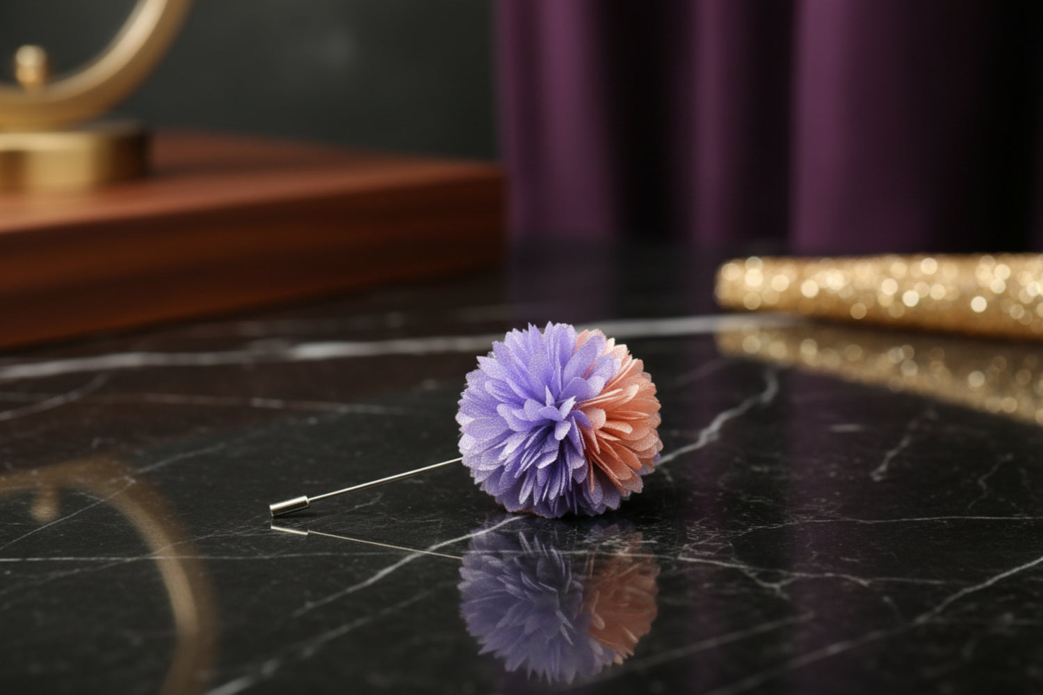 A Light Purple, Peach Thin Petal Lapel Flower