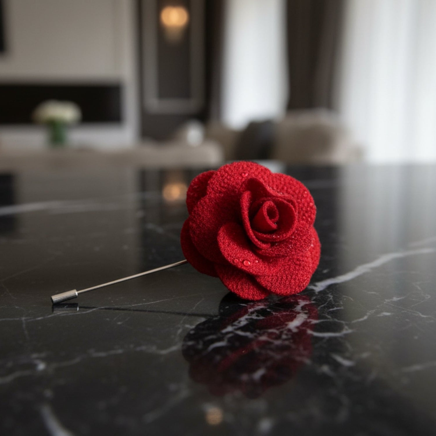 A Red Colored Lapel Flower