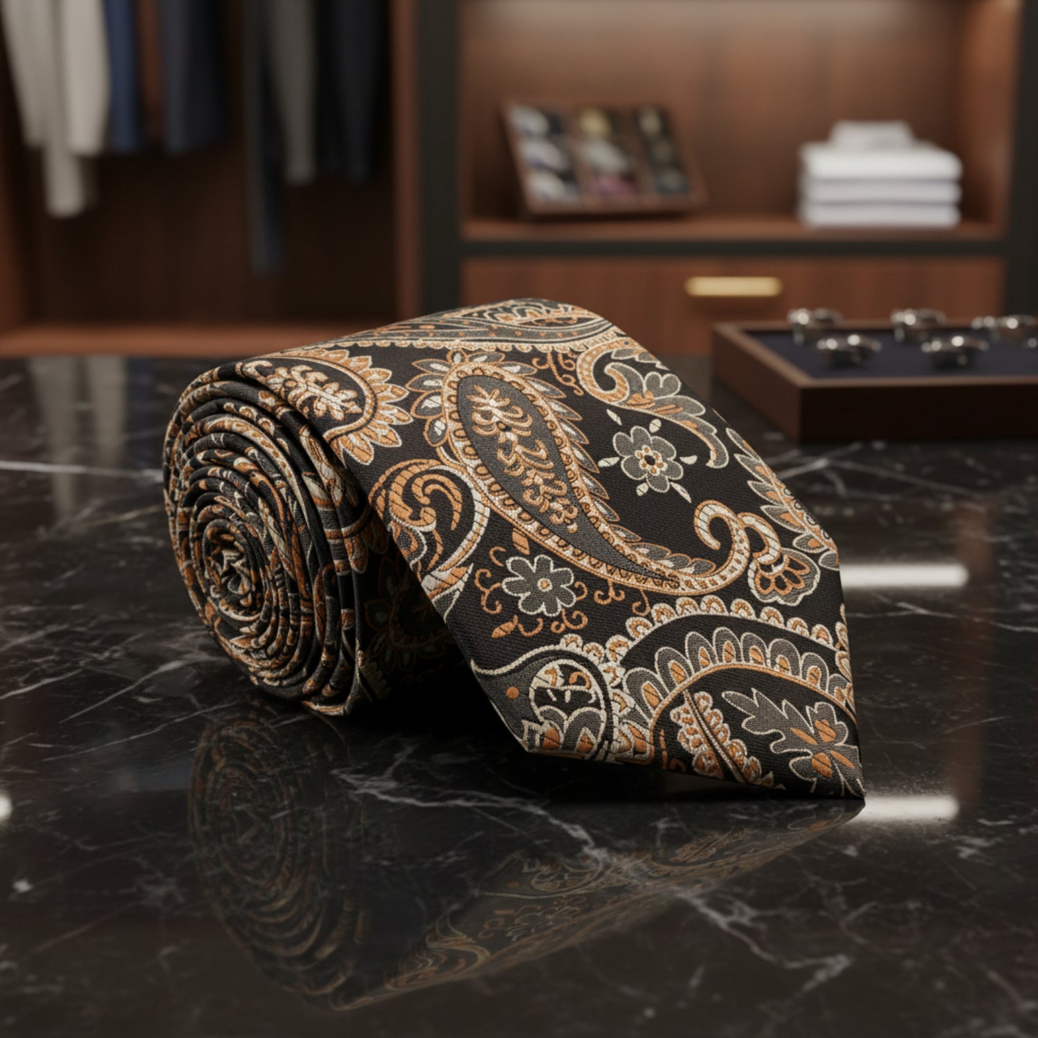 Shades of Brown Paisley Tie 
