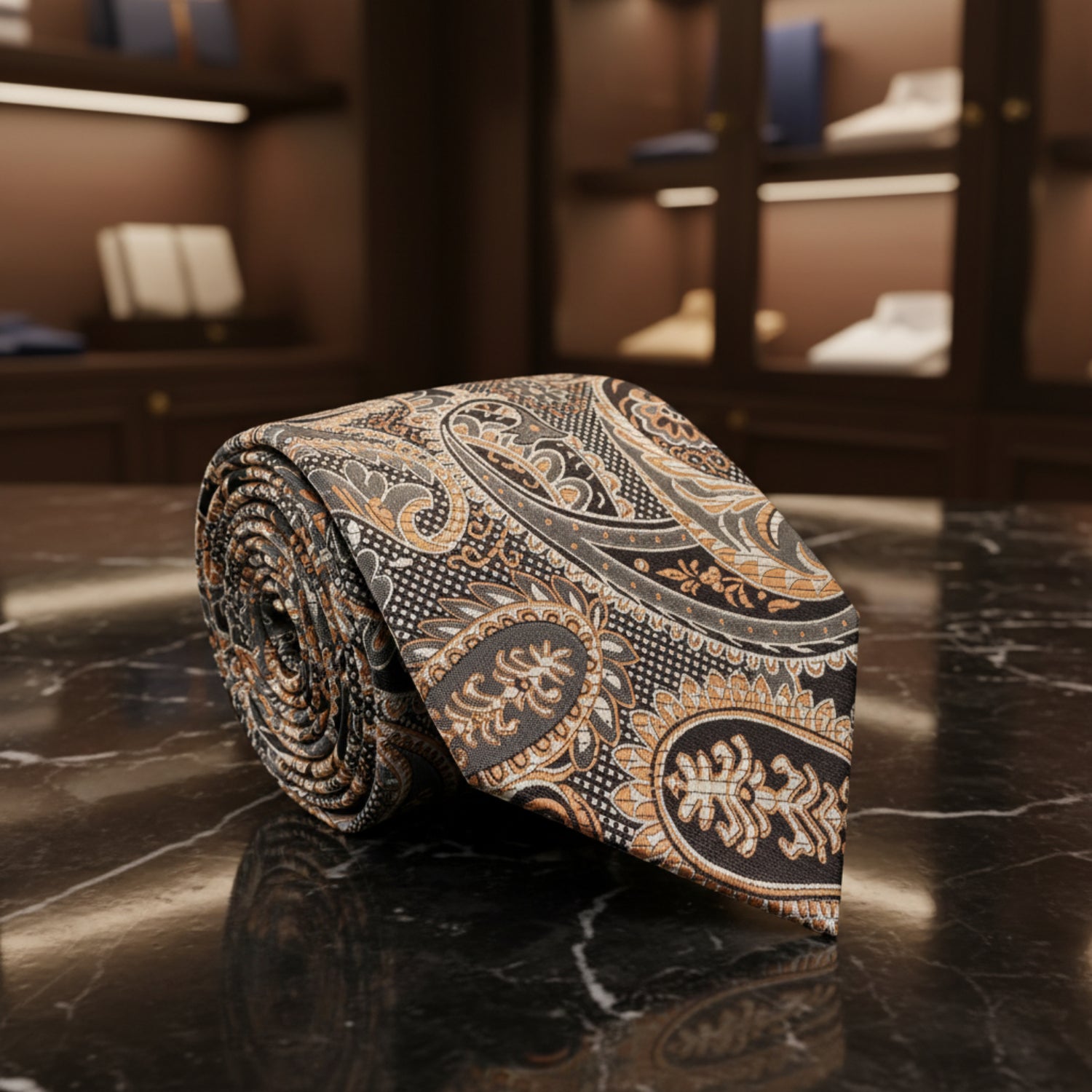 Shades of Brown Paisley Small Check Paisley Tie  