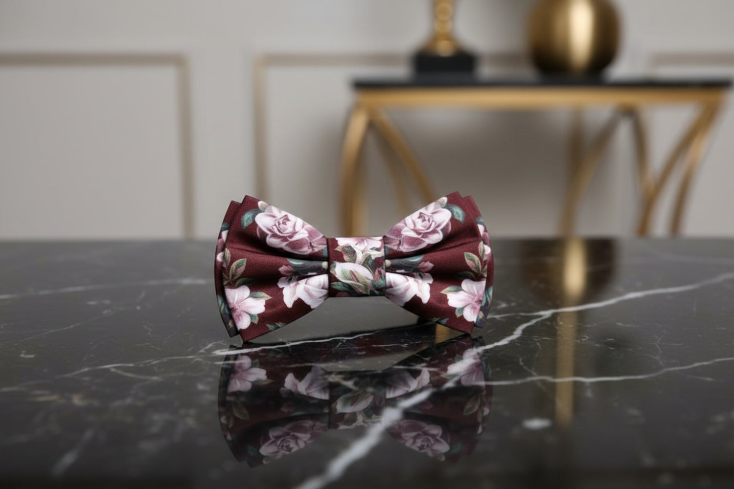 Cabernet with Dusty Mauve Floral Bow Tie 