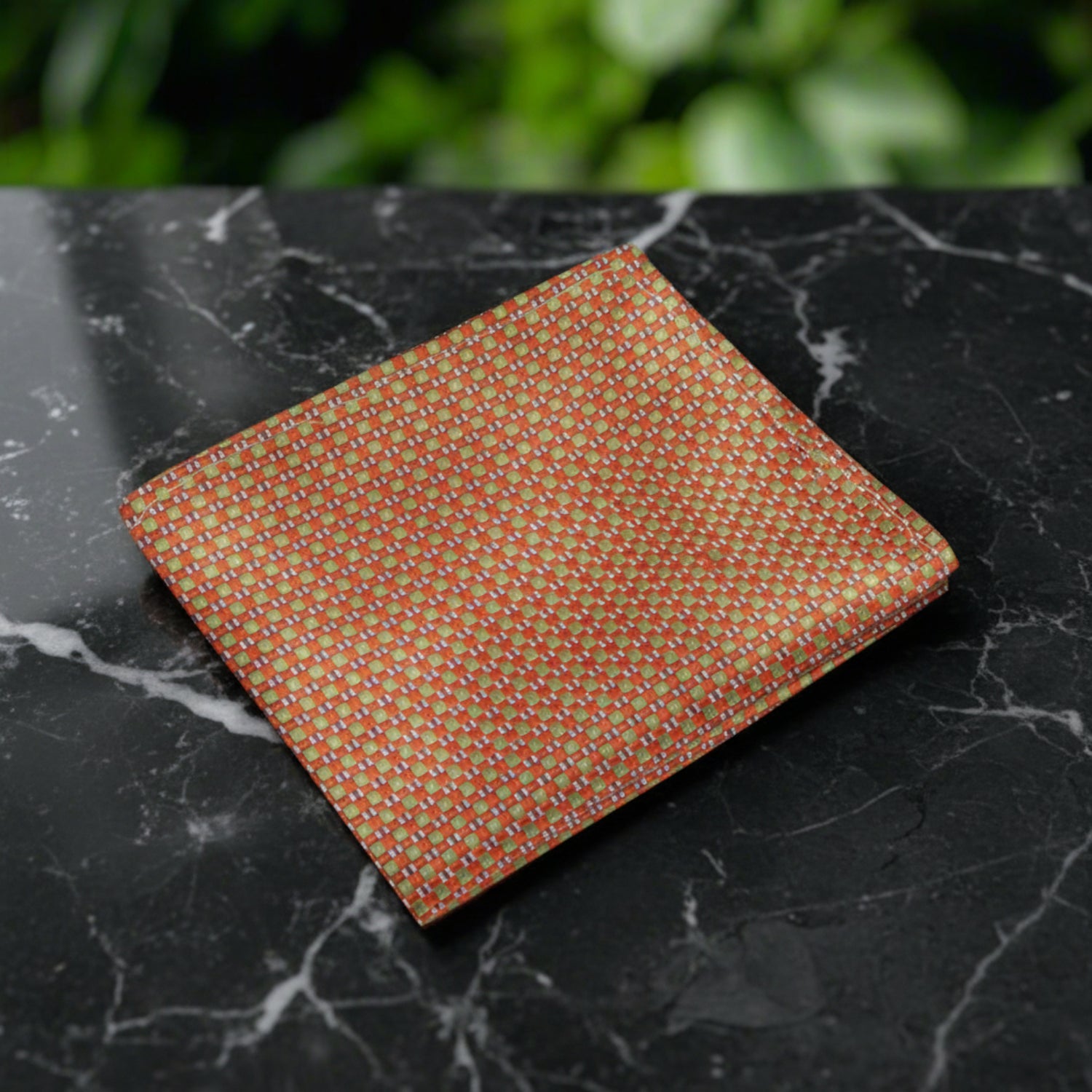 Copper Orange and Green Geometric Pocket Square