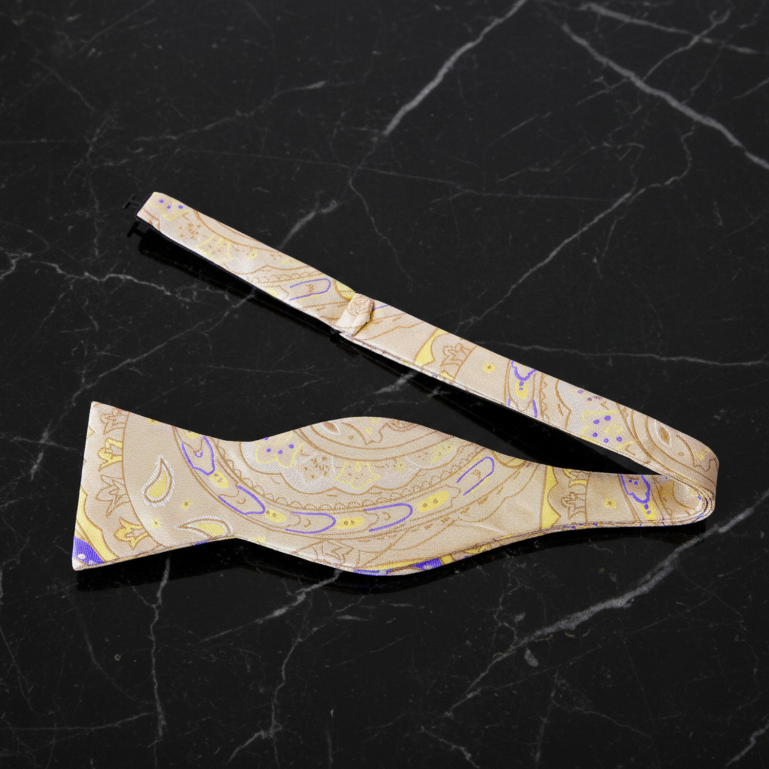 Light Brown, Blue, Yellow Paisley Bow Tie 