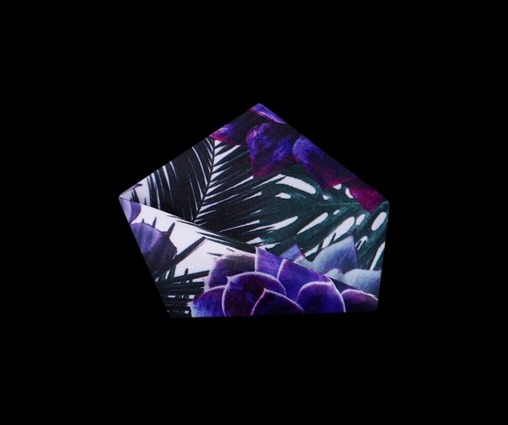 A White, Tropical Green, Purple Color Abstract Leaves and Palms Pocket Square