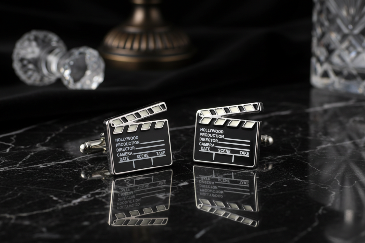 A Black Colored Director's Clapboard Shaped Cuff-links Set