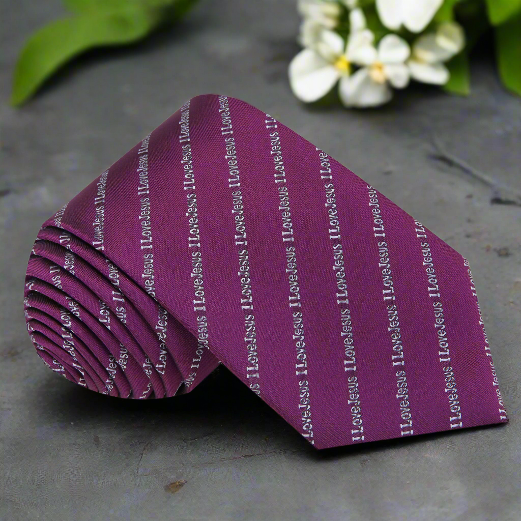 Mulberry Purple and Grey I love Jesus Tie 