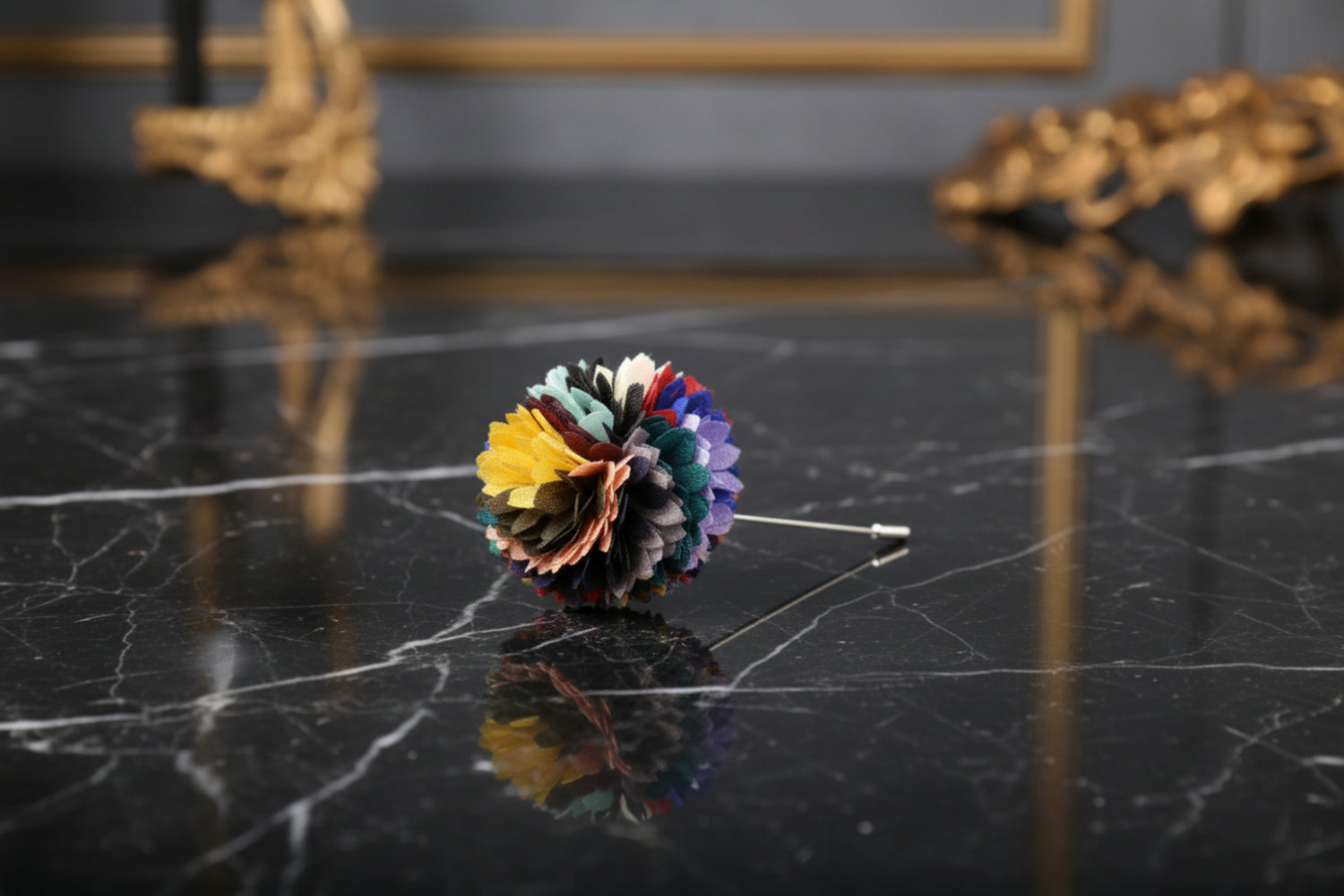 A Yellow, Aqua, Red, Blue, Purple, White Thin Petal Lapel Flower