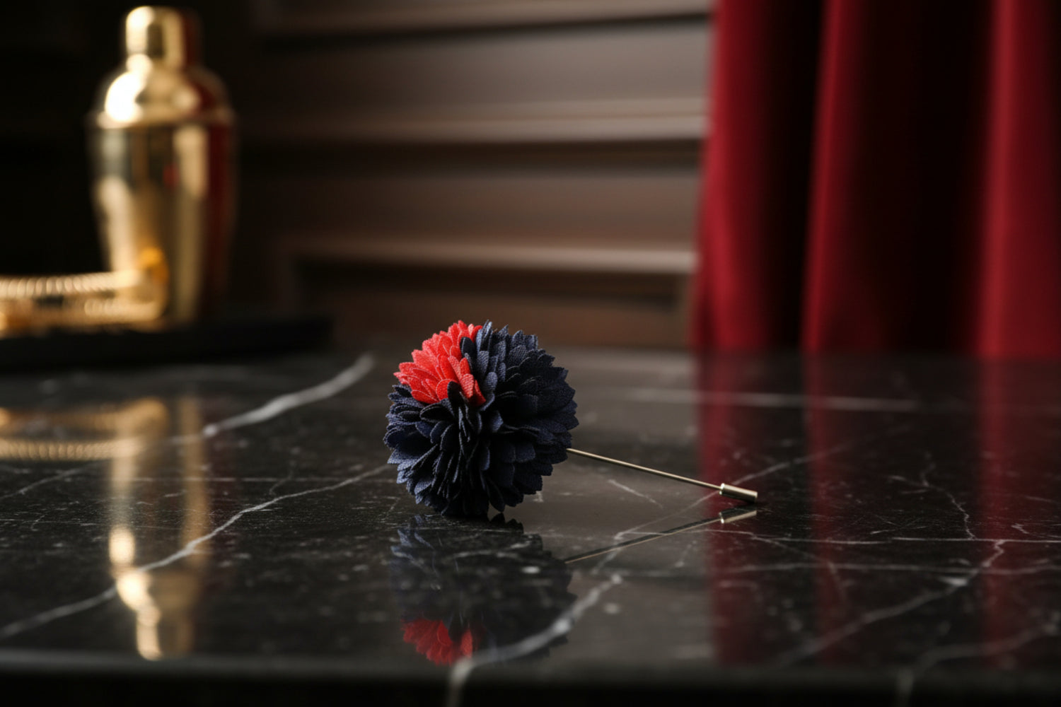 A Blue, Red Thin Petal Lapel Flower