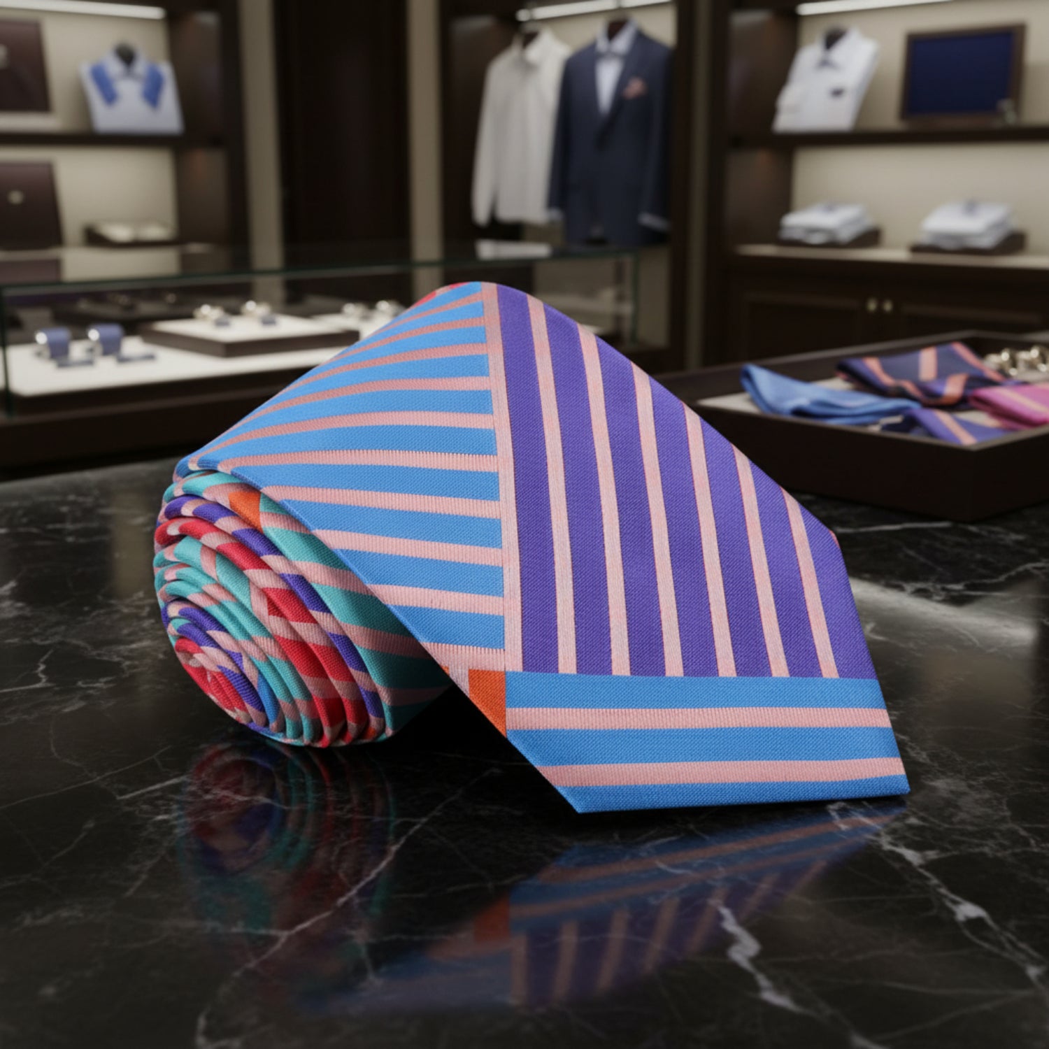 Blue, Purple, Red, Orange Geometric Tie
