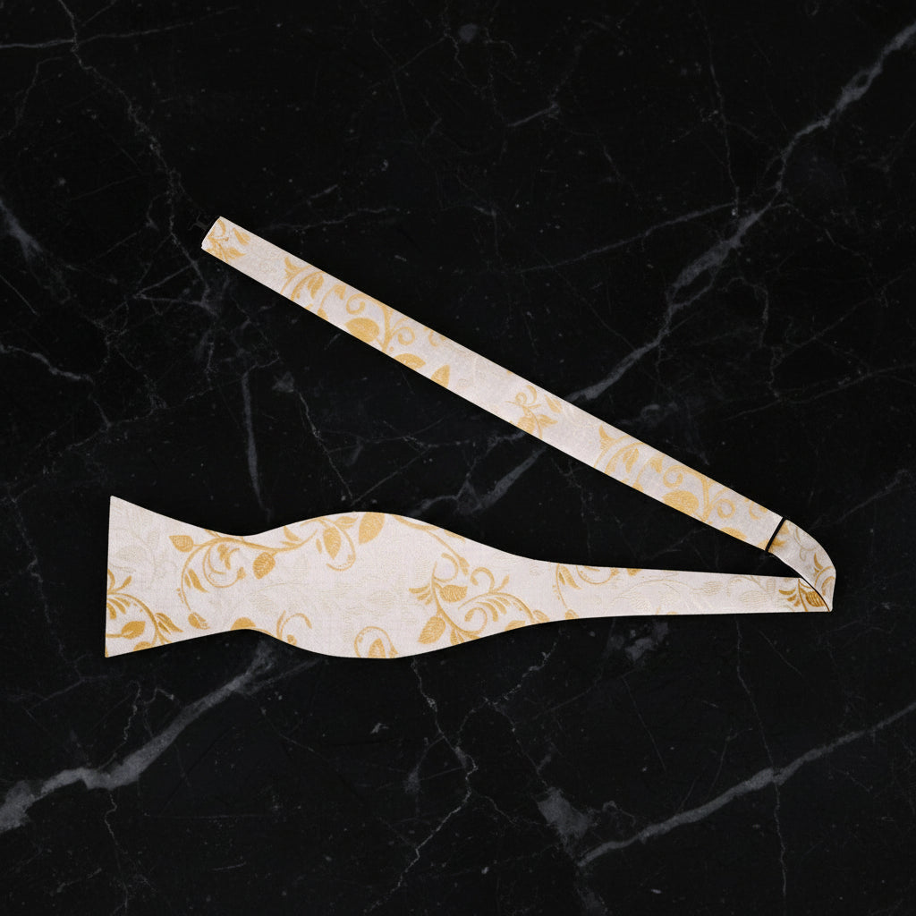 Self Tie: Light Brown, Cream Floral Vine Bow Tie