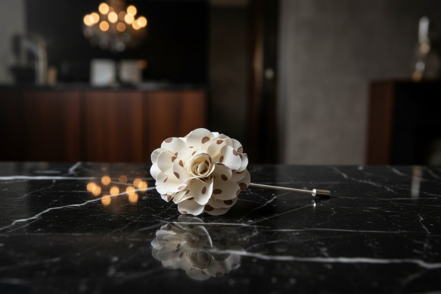 A Off-White, brown Polka Dot Lapel Flower||Off-White, Brown