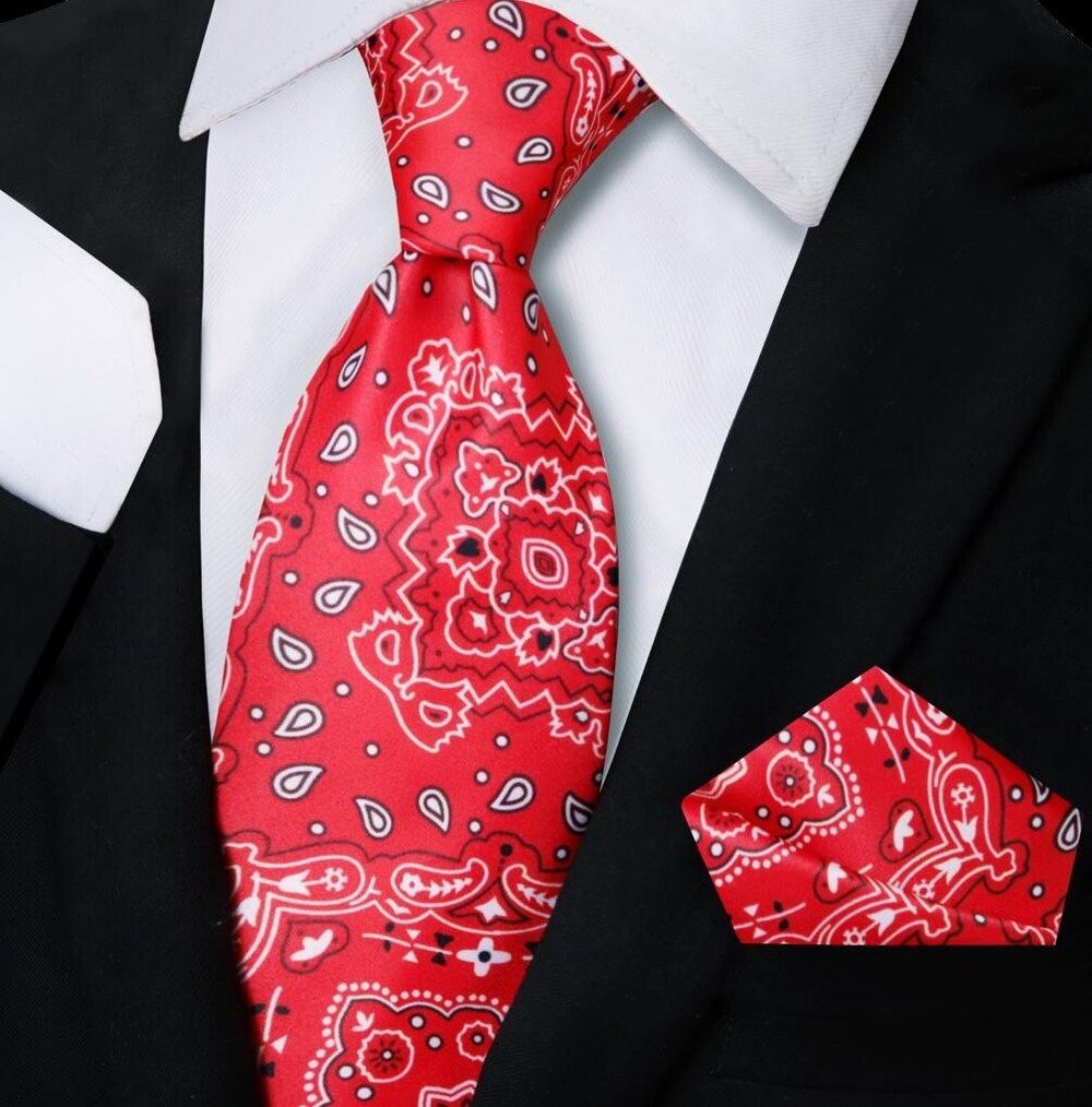 View 2 Red, Black, White Paisley Tie Set