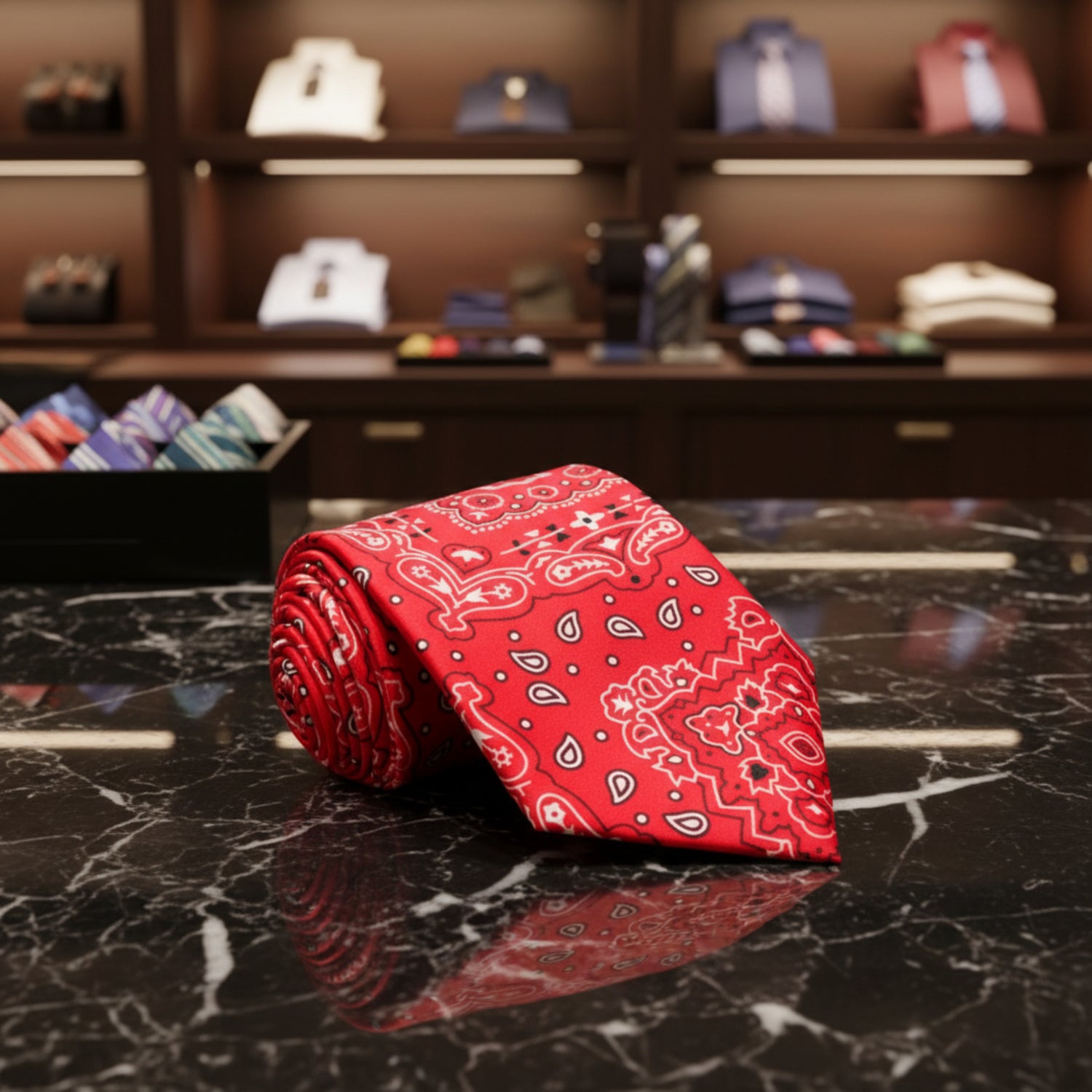 Red Black Paisley Tie
