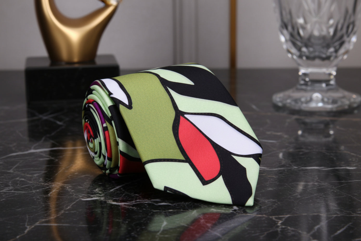 A Yellow, Red, White, Black Fleck Abstract Pattern Pattern Necktie 