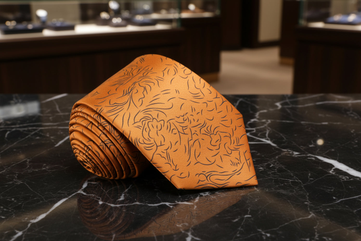 Orange, Black Abstract Lines Tie  