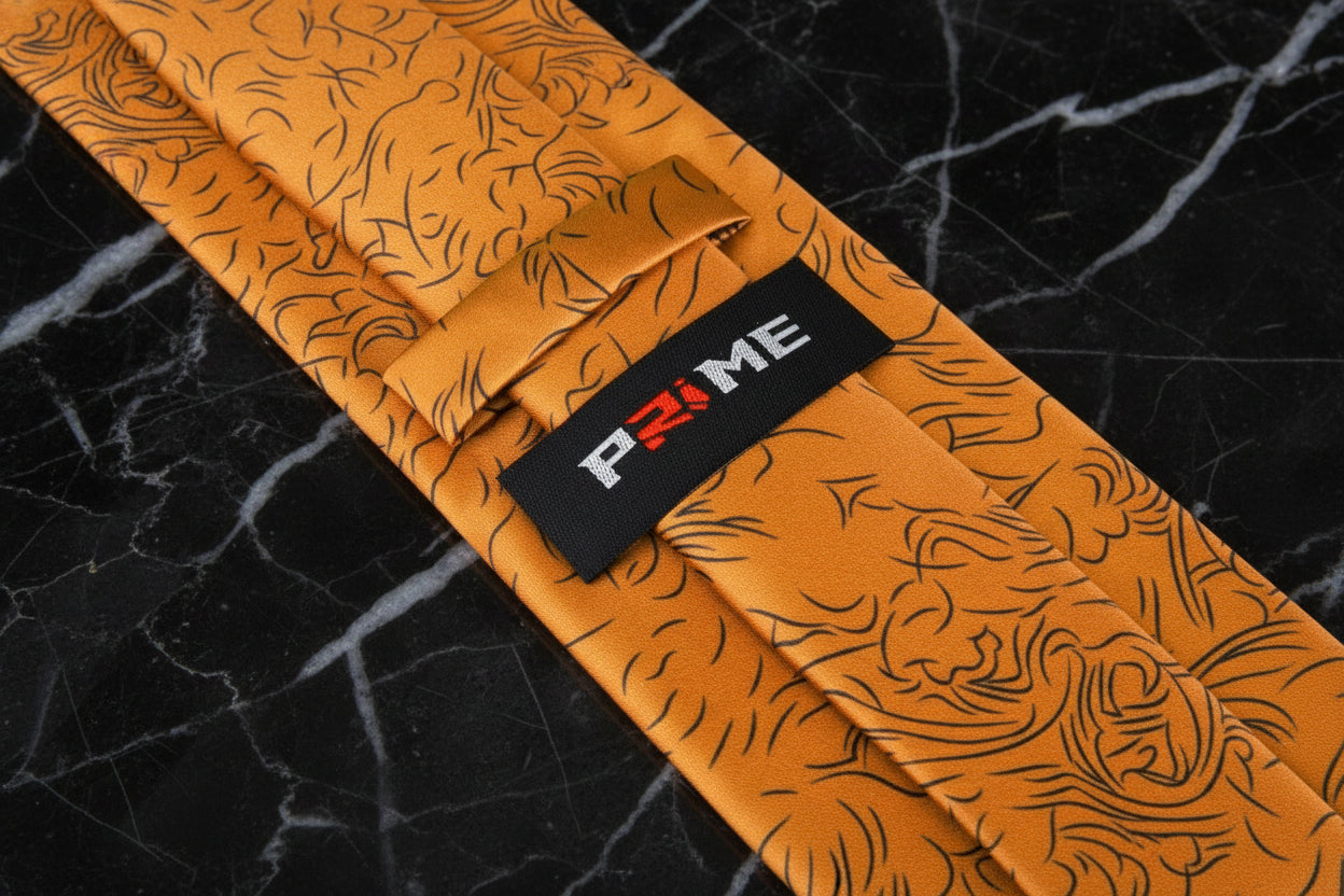 Orange, Black Abstract Lines Tie Keep