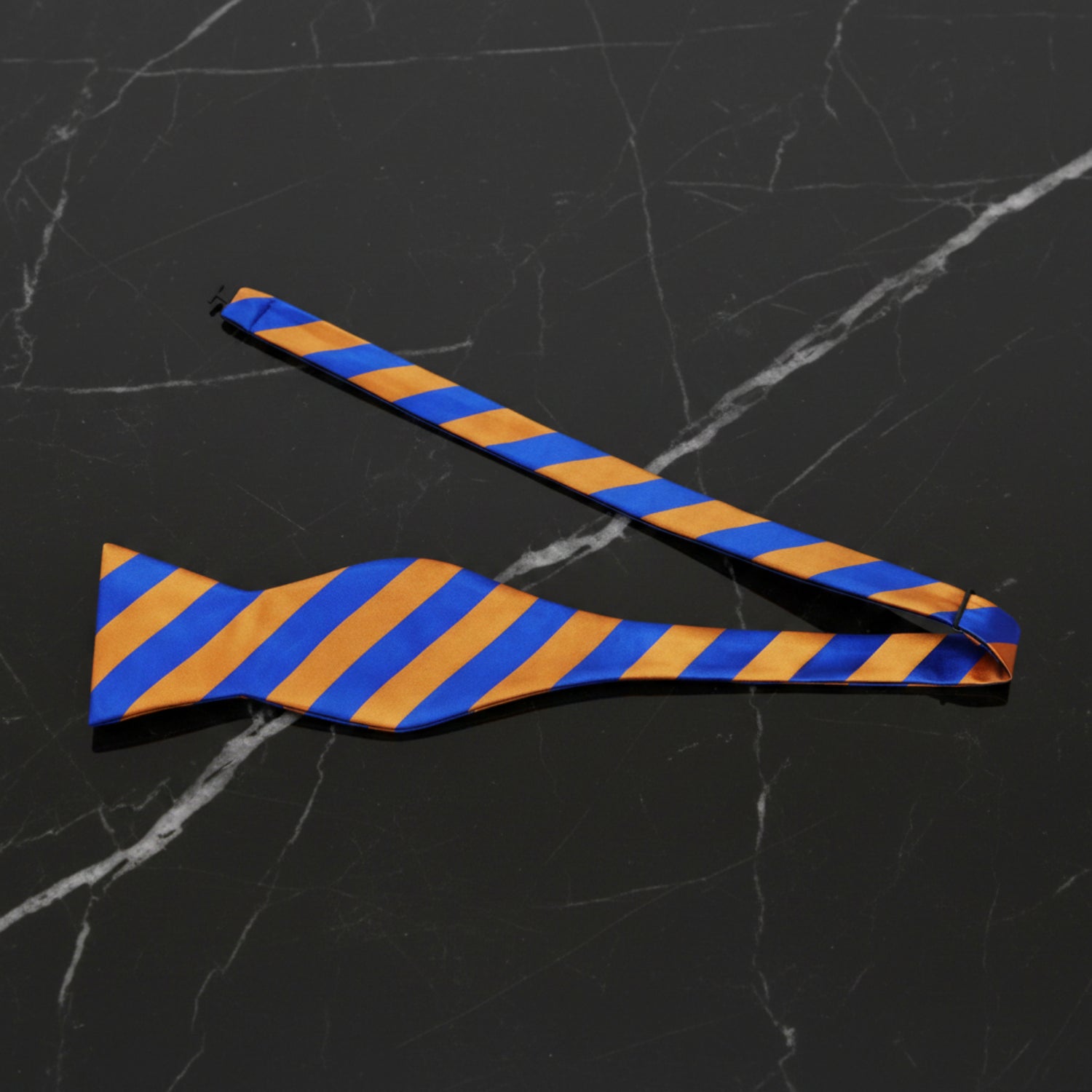 Orange and Blue Block Stripe Self Tie Bow Tie
