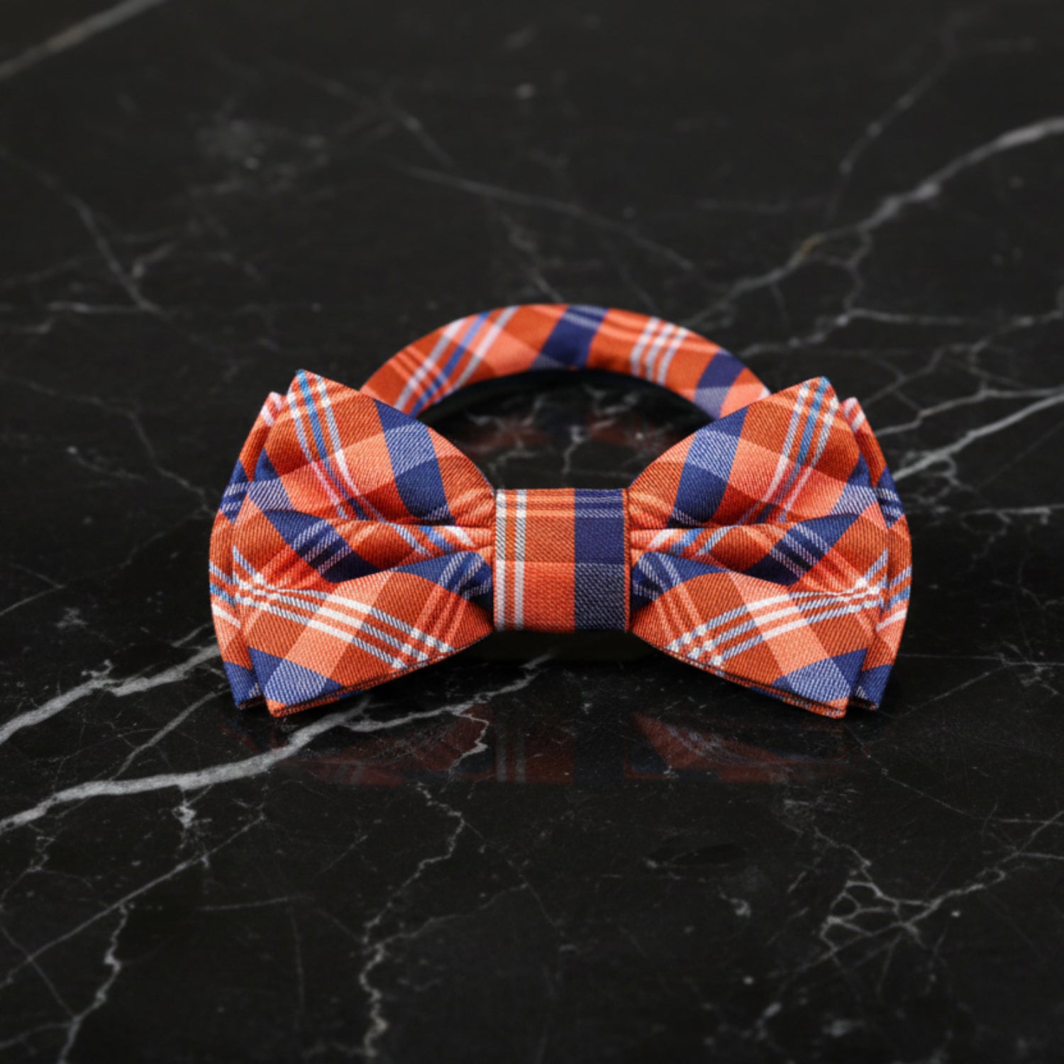 Orange and Blue Plaid Bow Tie Pre Tied