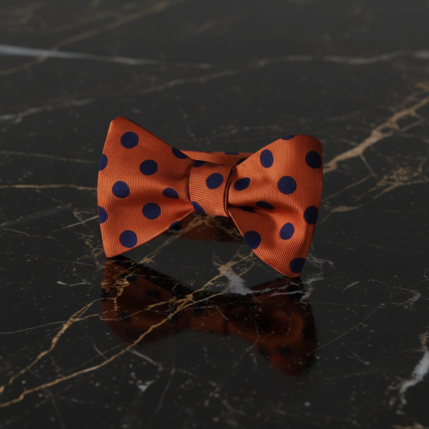 A Orange, Blue Polka Pattern Pre Tied Bow Tie 