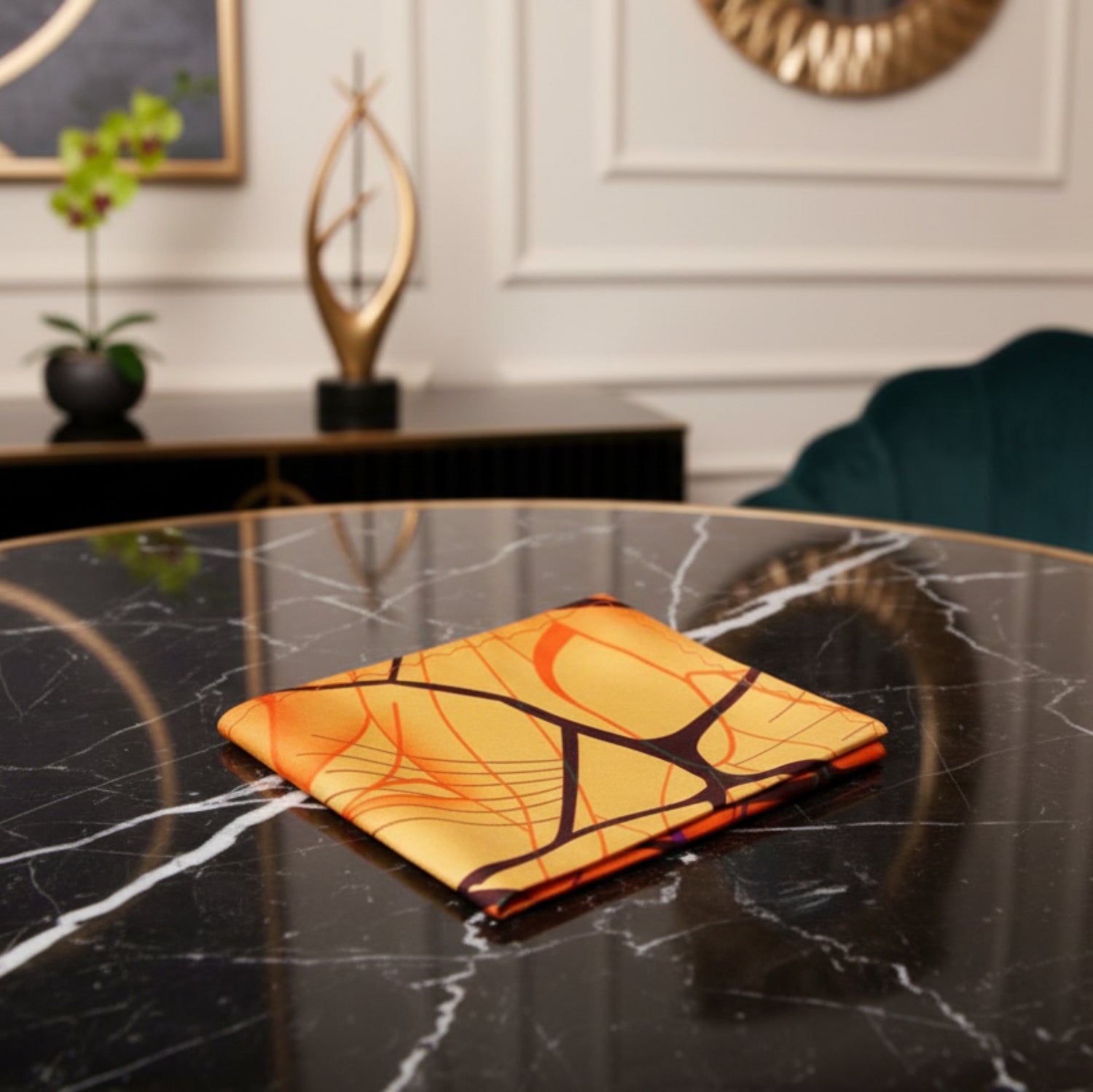 Main View: Orange and Brown Abstract Pocket Square