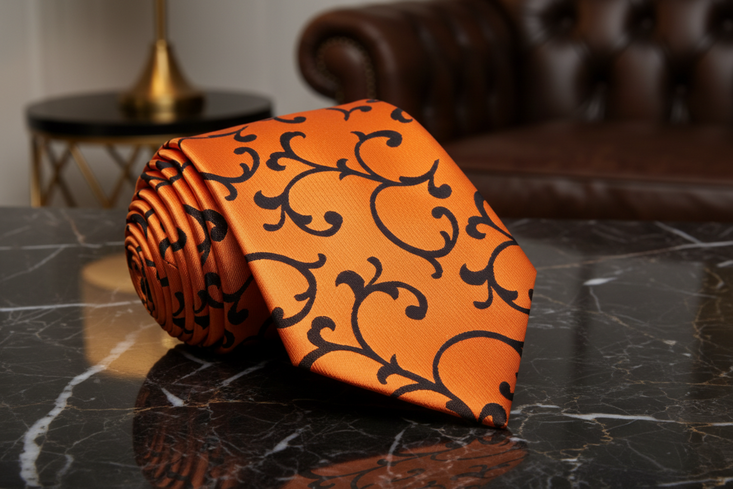A Orange and Brown Vine Pattern Necktie