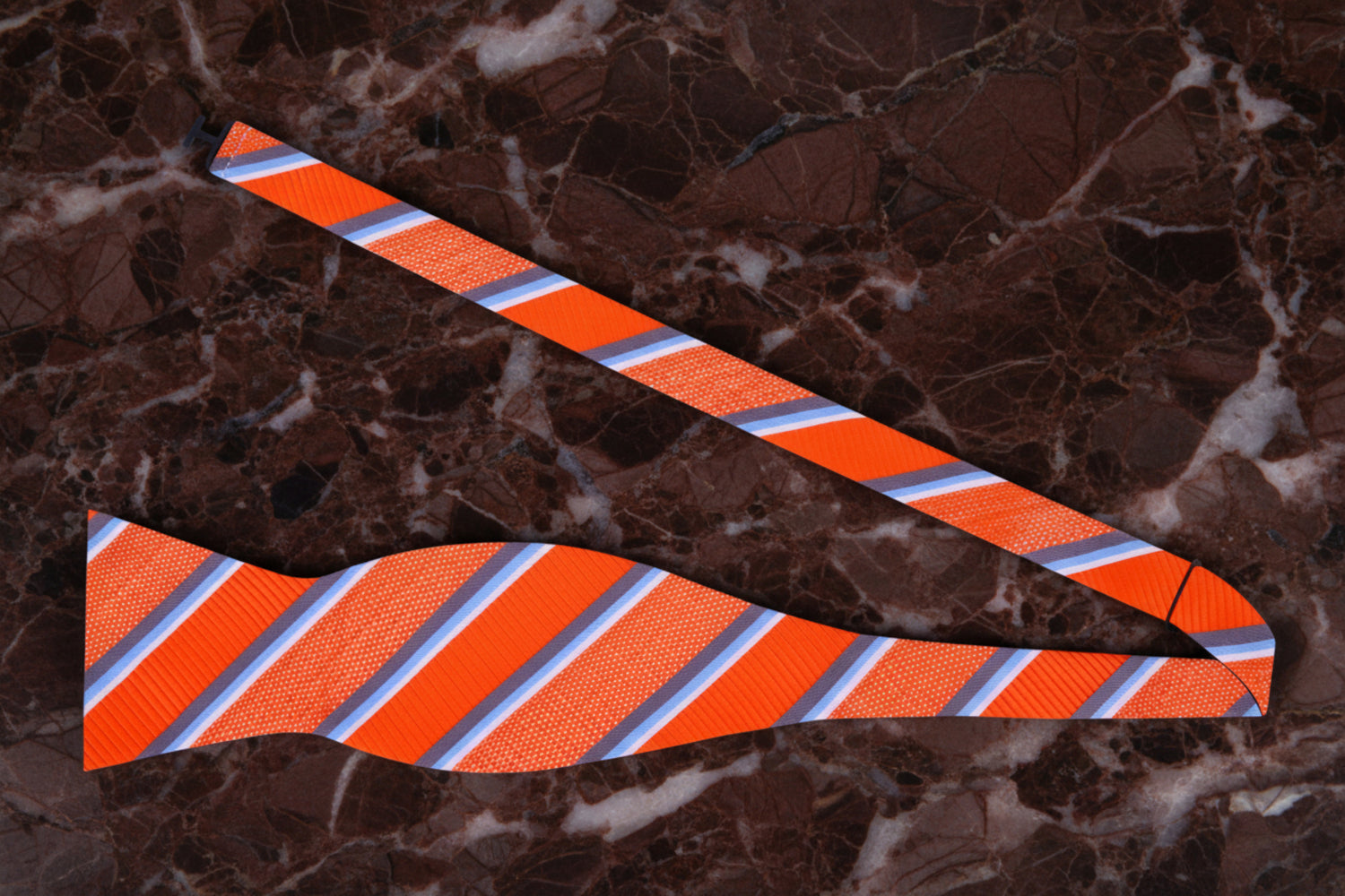 View 2: Orange, Grey and White Stripe Bow Tie 