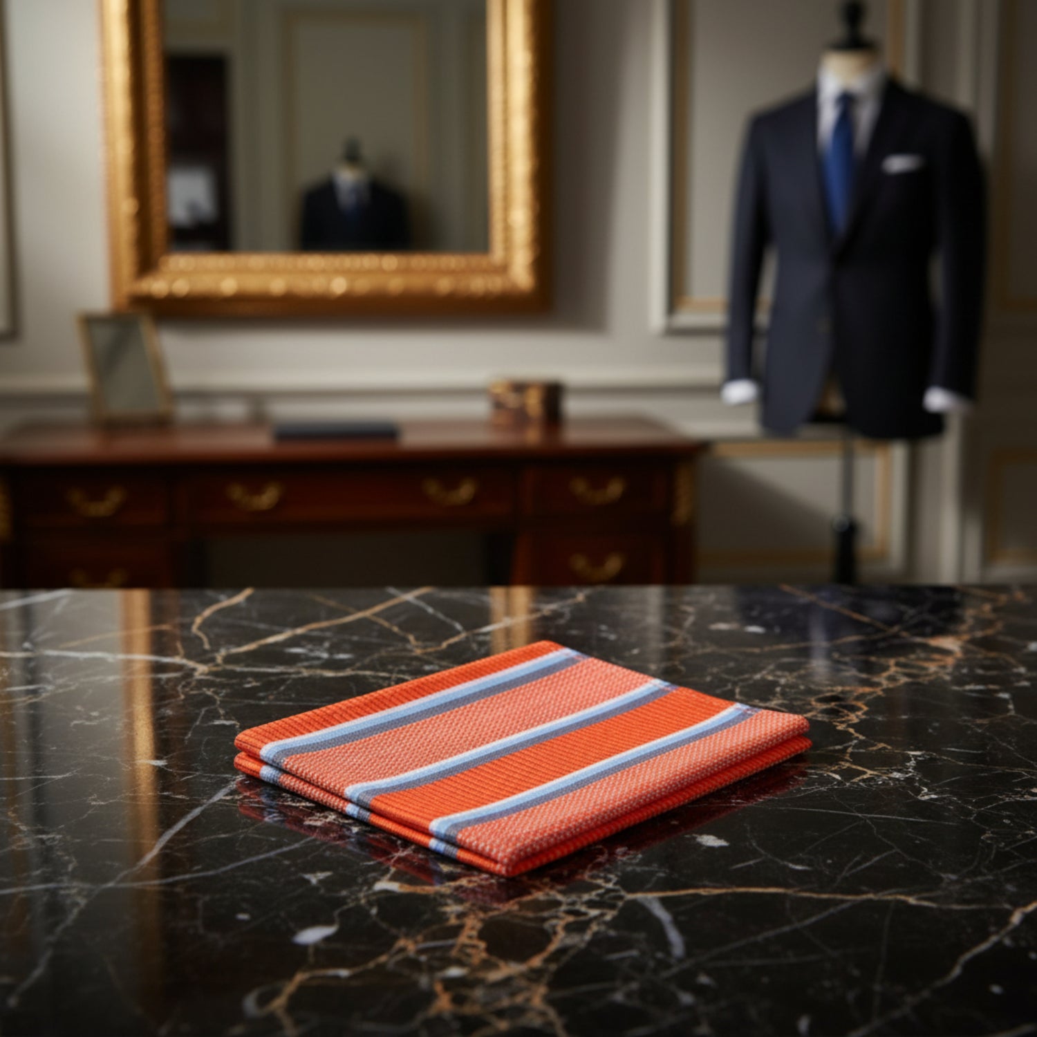 A Orange, Grey Stripe Pattern Pocket Square