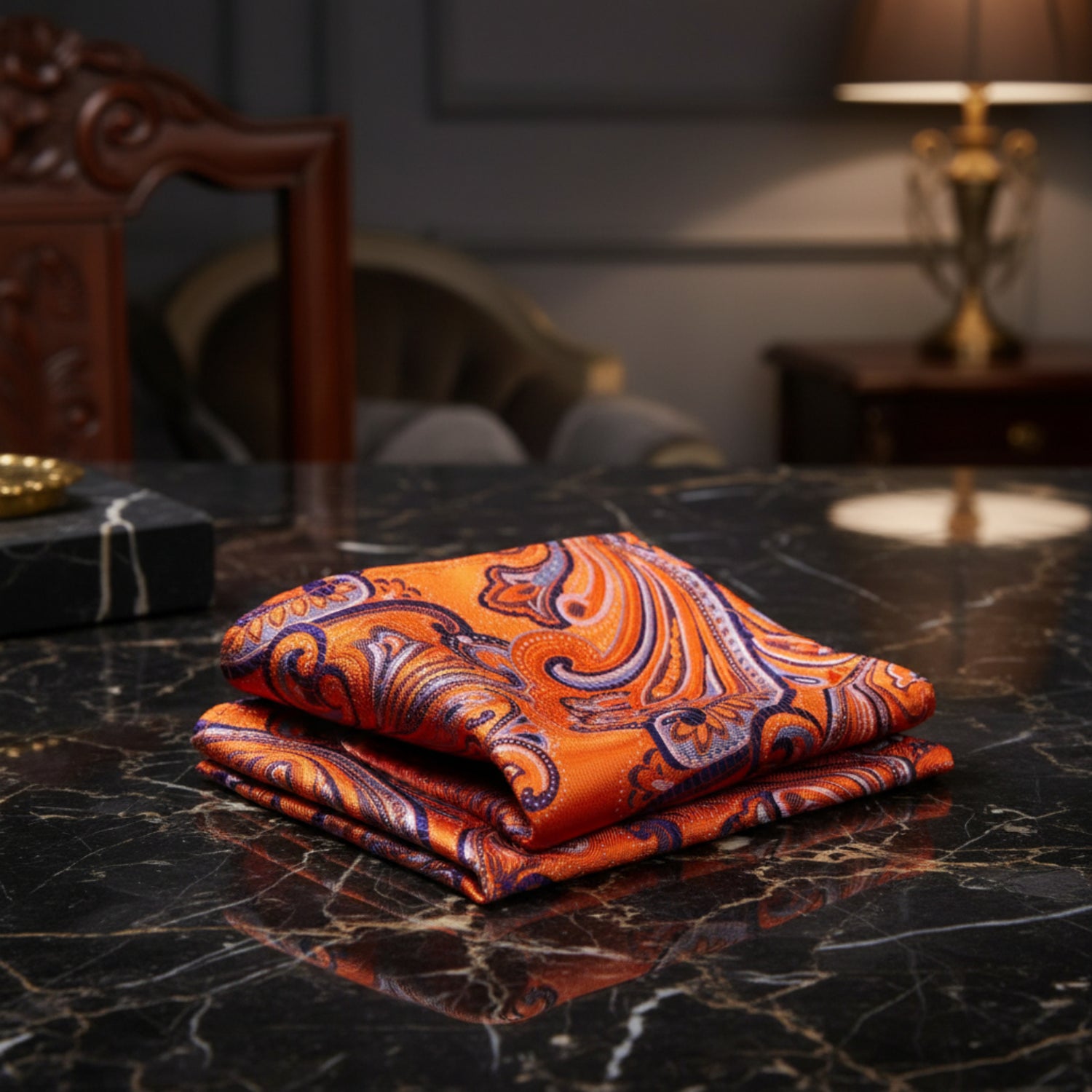 Orange and Purple Paisley Pocket Square