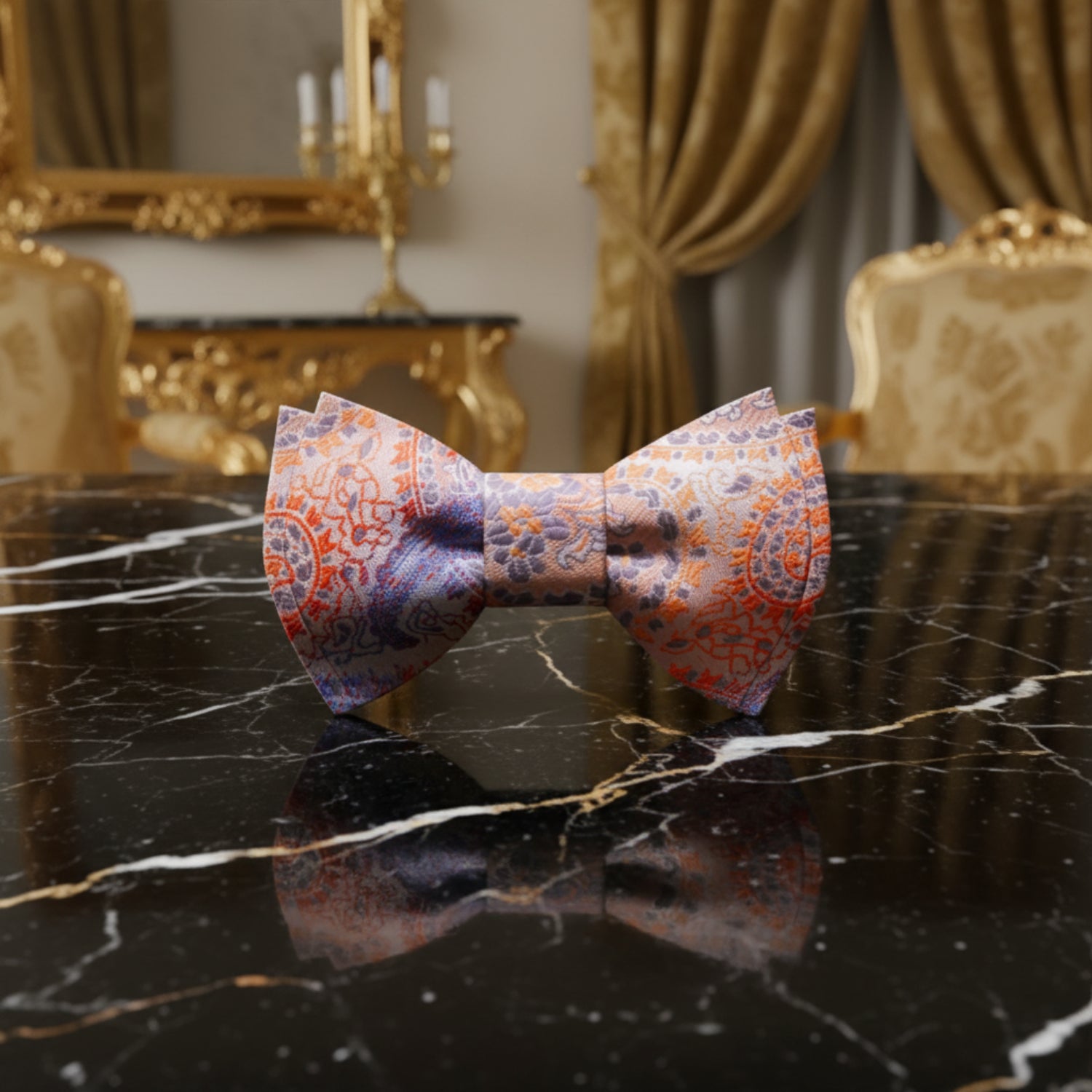 Peach, Orange and Purple Paisley Bow Tie