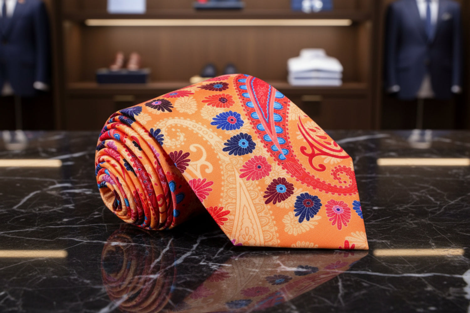 Orange and Red Paisley Tie