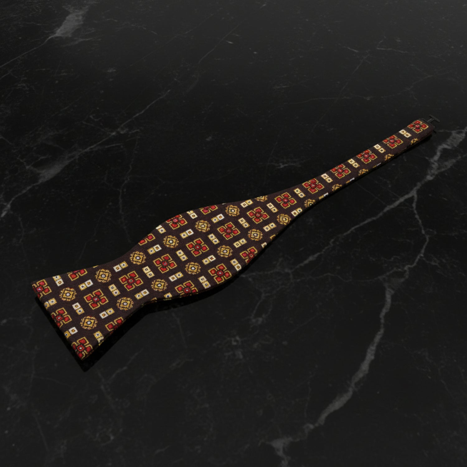 Self Tie View: A Yellow, Red, Brown Geometric Shapes Pattern Self Tie Bow Tie