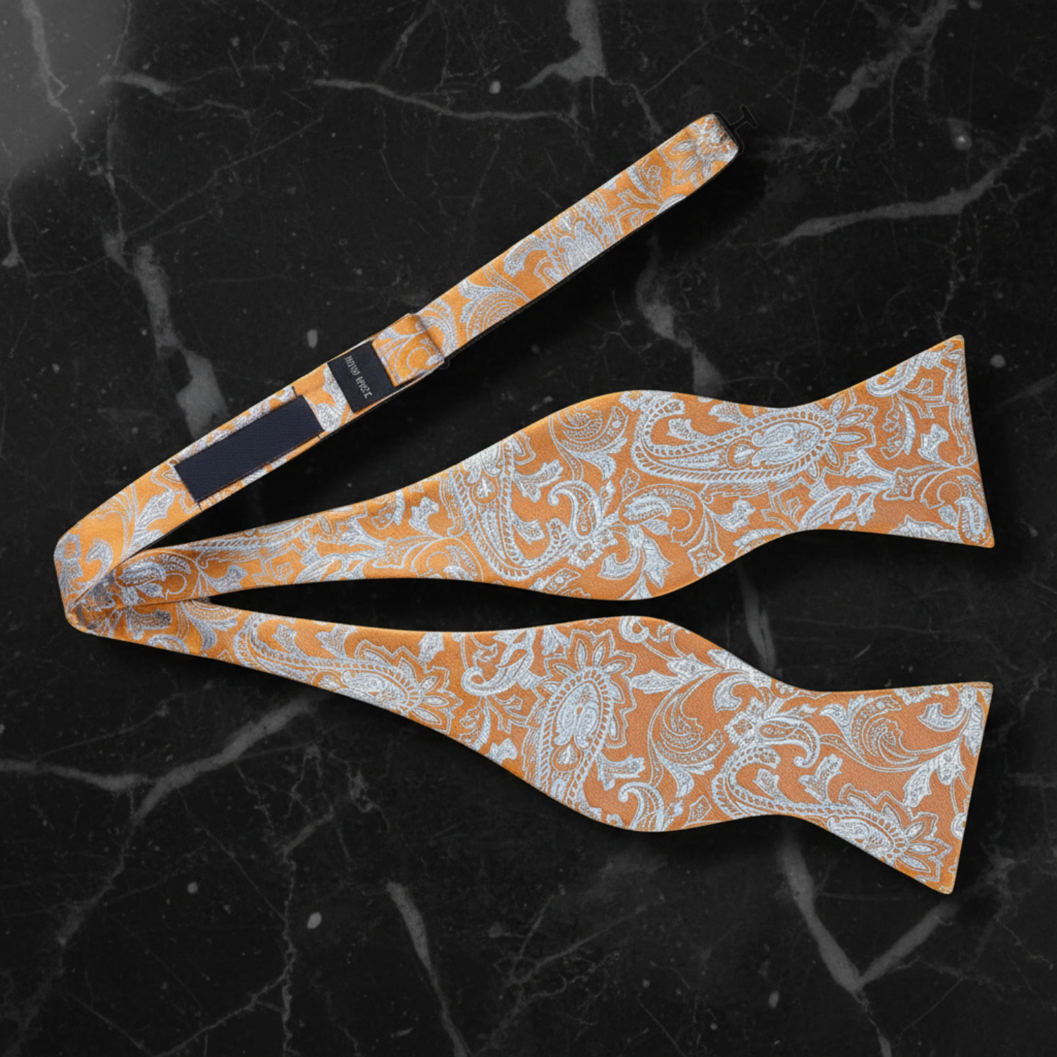 Orange & Silver Paisley Bow Tie Self Tie