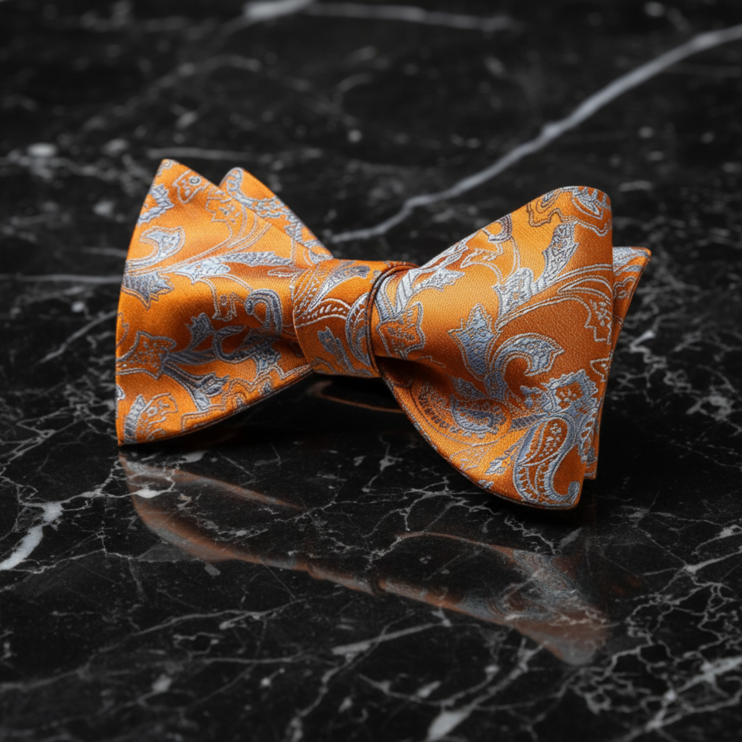 Orange & Silver Paisley Bow Tie  
