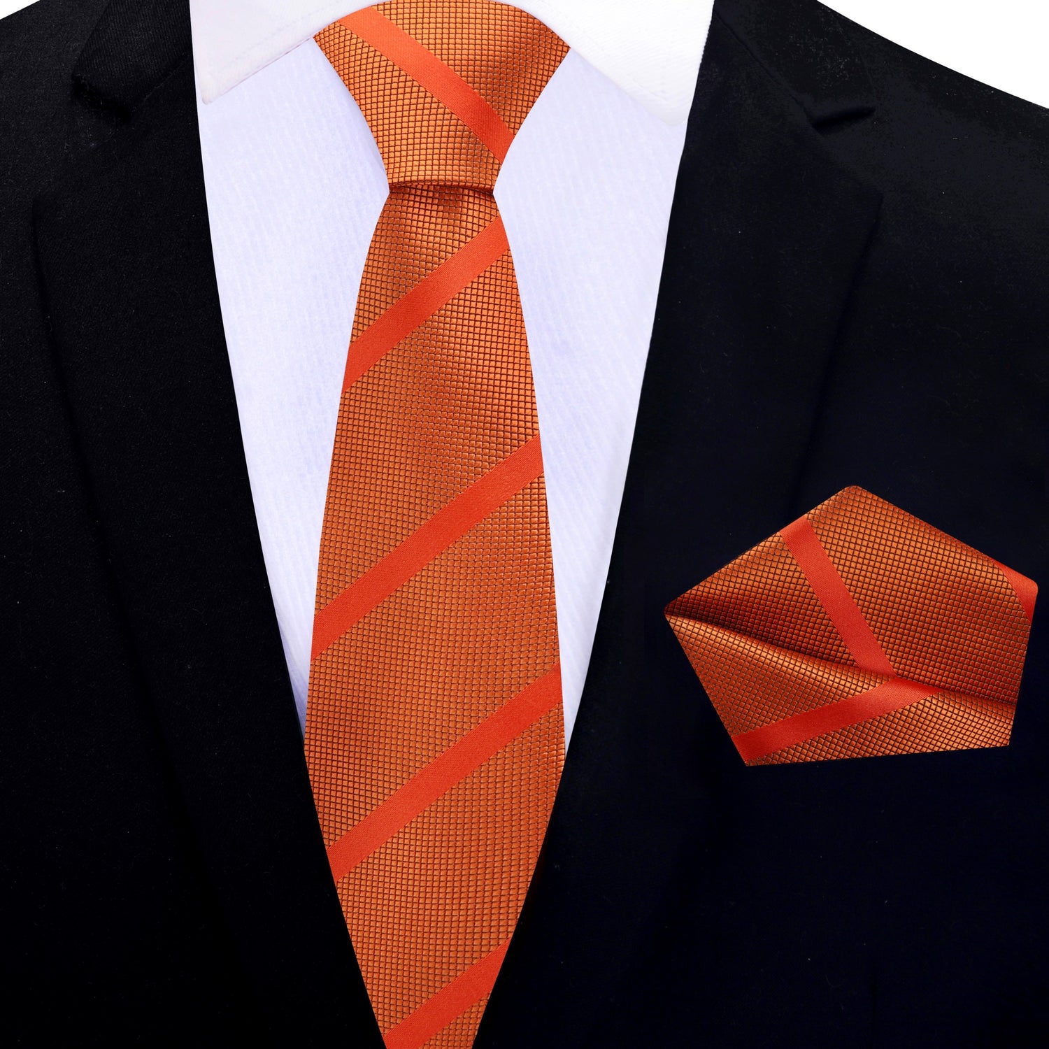 Thin Tie: Pumpkin Orange Stripe Necktie and Pocket Square