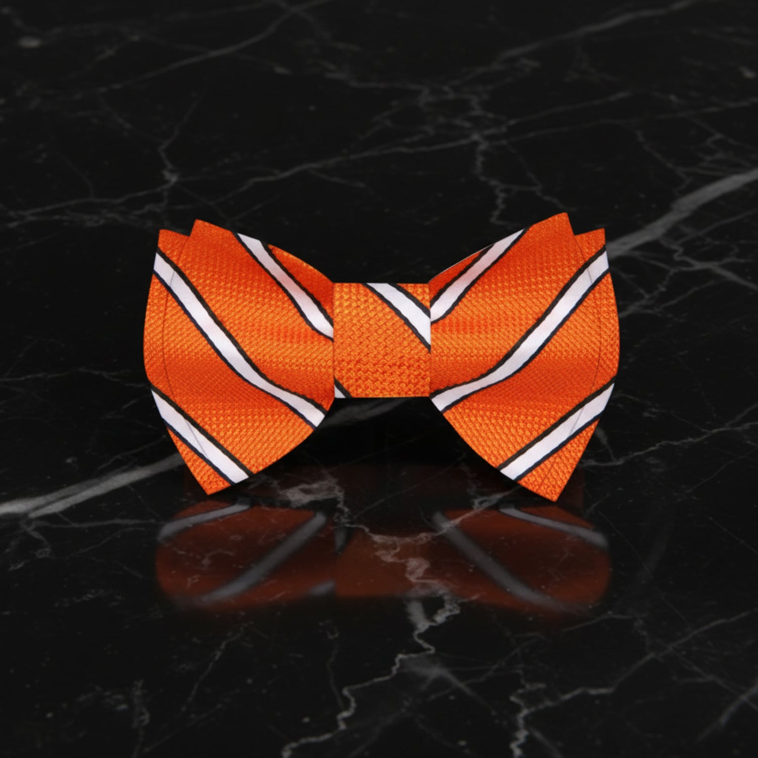 Orange, White Stripe Self Tie Bow Tie View 2