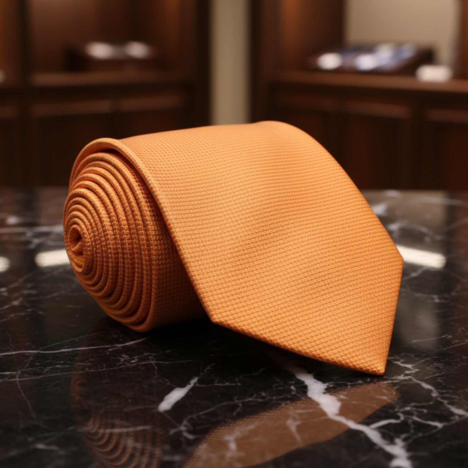 A Solid Orange With Check Texture Pattern Necktie ||Orange