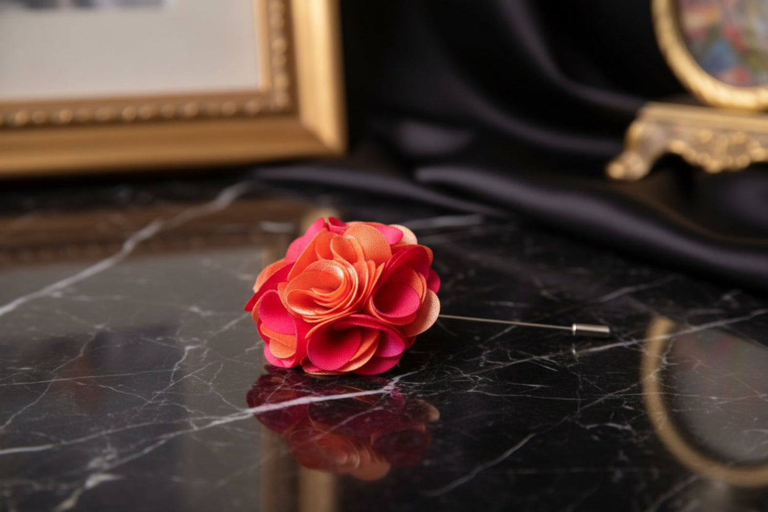 Orange Pink Flower Lapel Pin||Orange, Pink