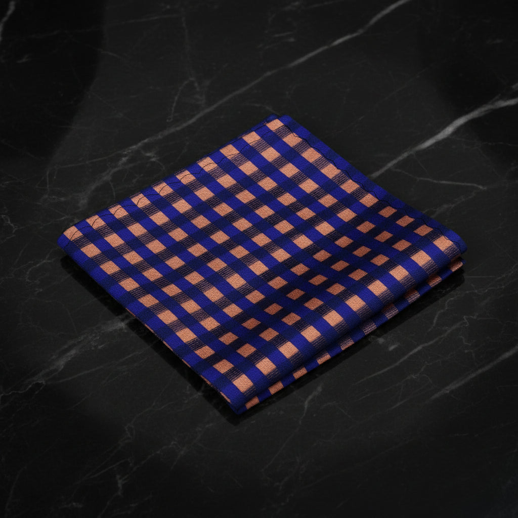 A Blue, Orange Geometric Squares Pattern Pocket Square