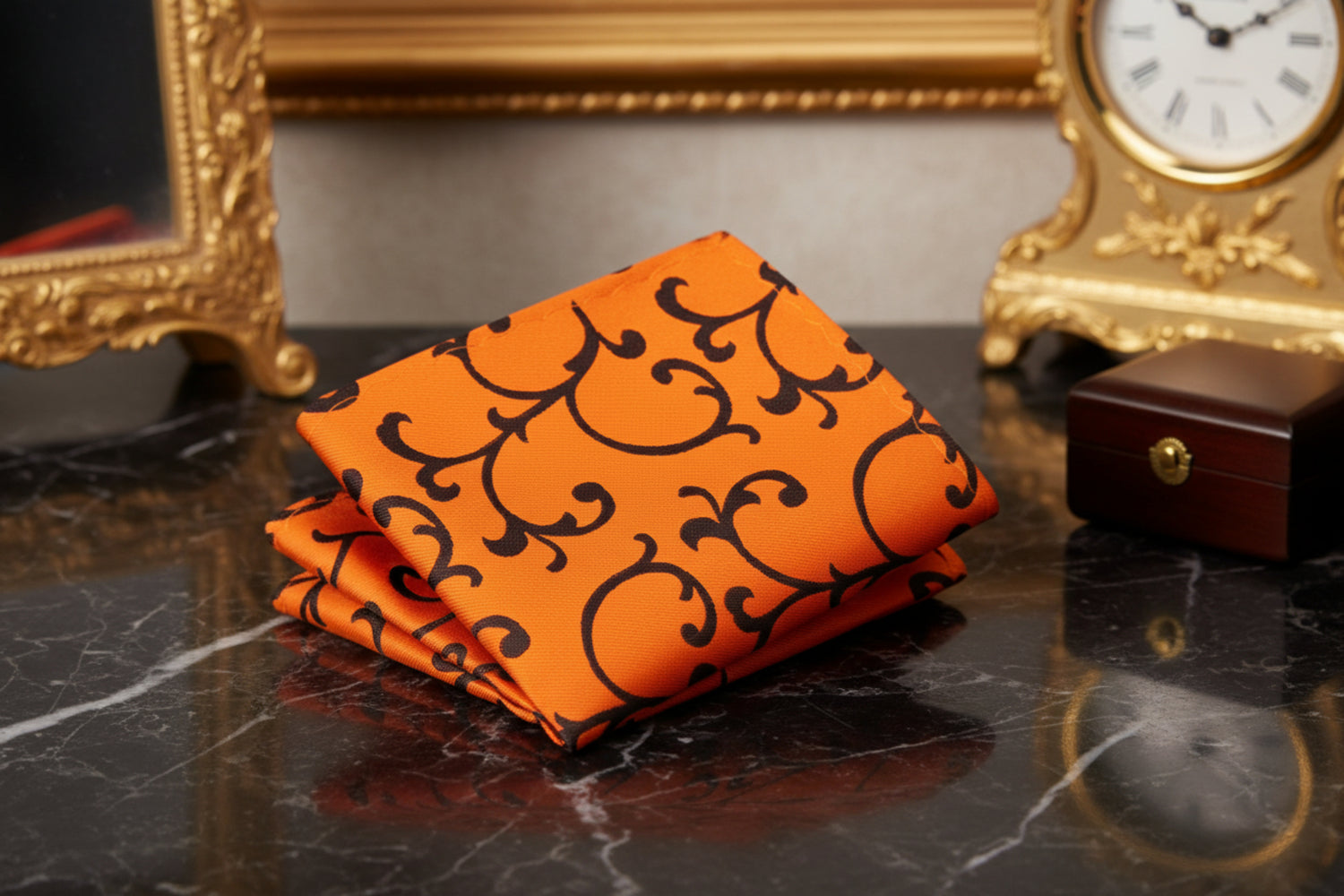 A Orange, Brown Vines Pattern Pocket Square