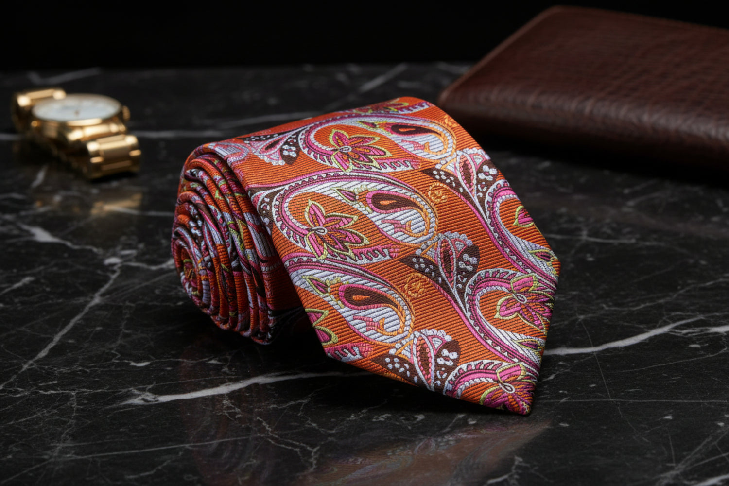 Orange Paisley Tie 