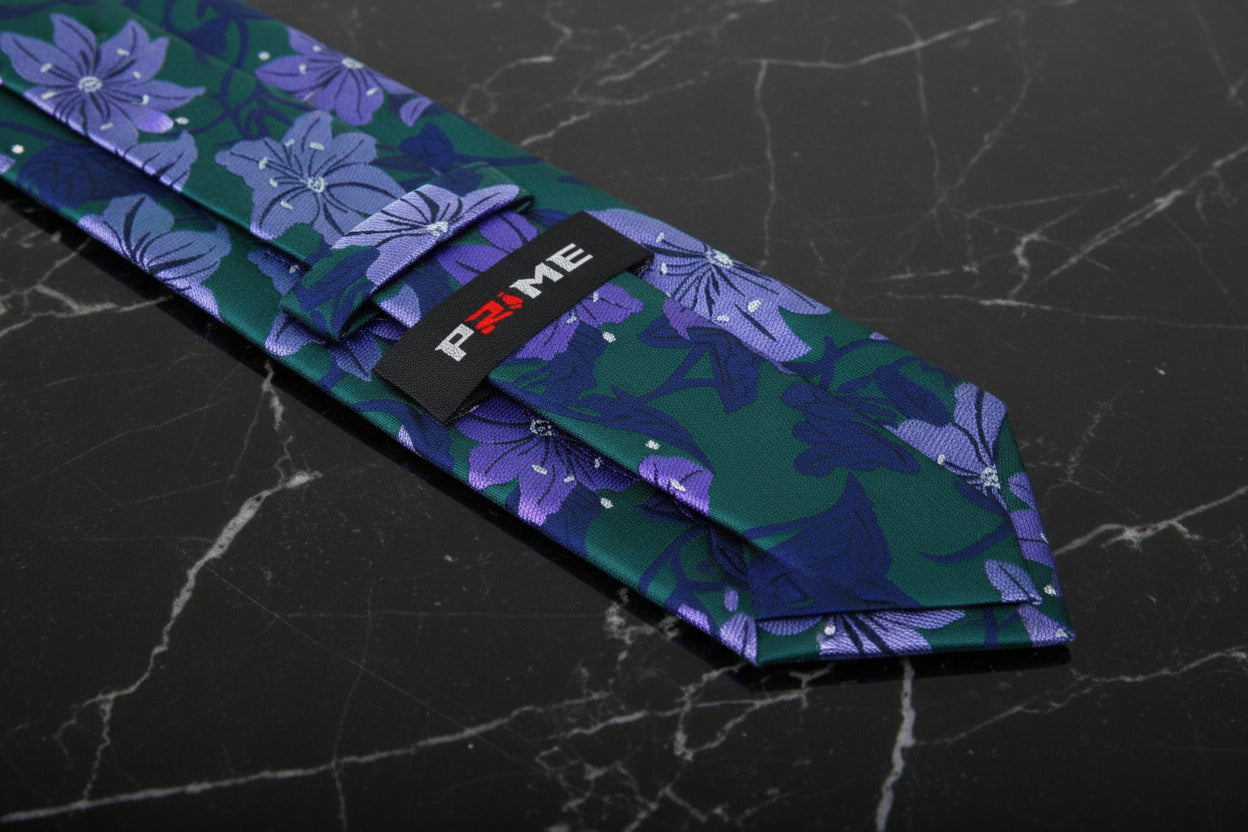 Tie Keep: Green, Purple and Blue Floral Tie  