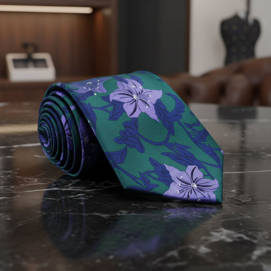 Single Tie: Green, Purple and Blue Floral Tie  