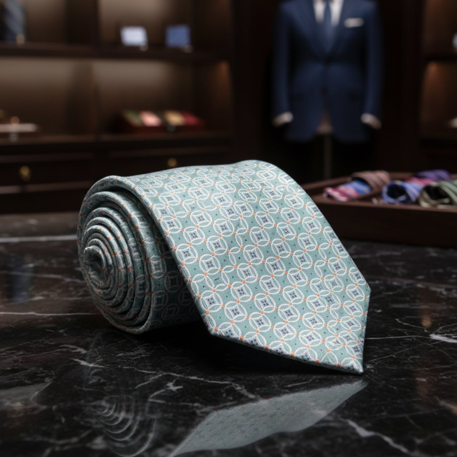 Pale mint and Orange Geometric Tie