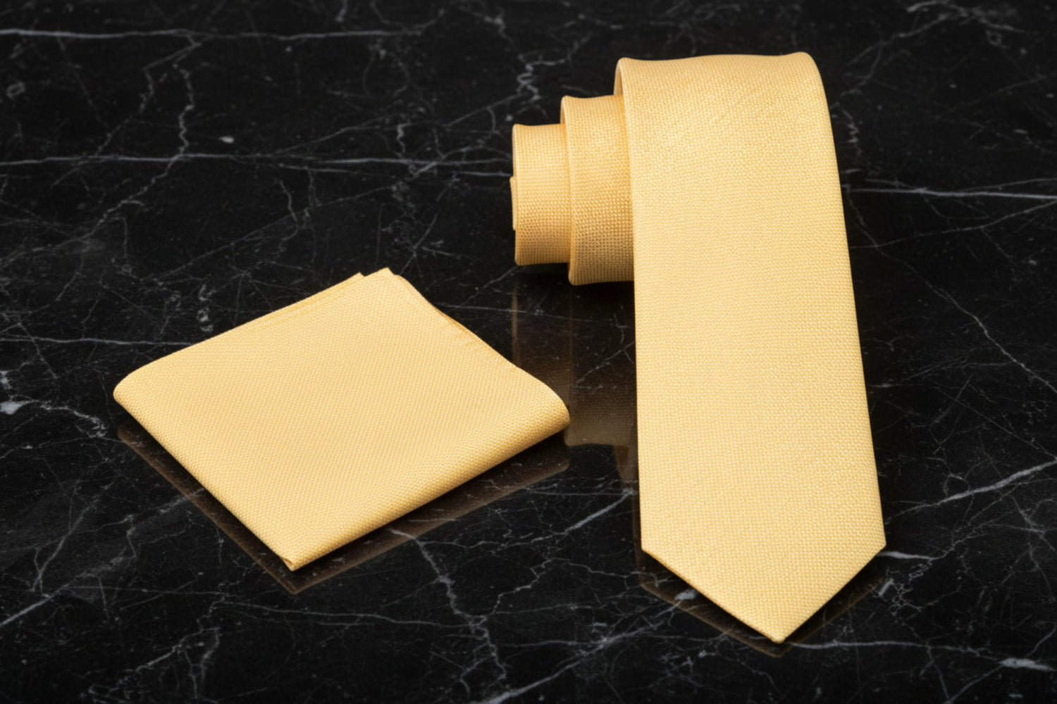 Solid Yellow with Check Texture Tie and Pocket Square